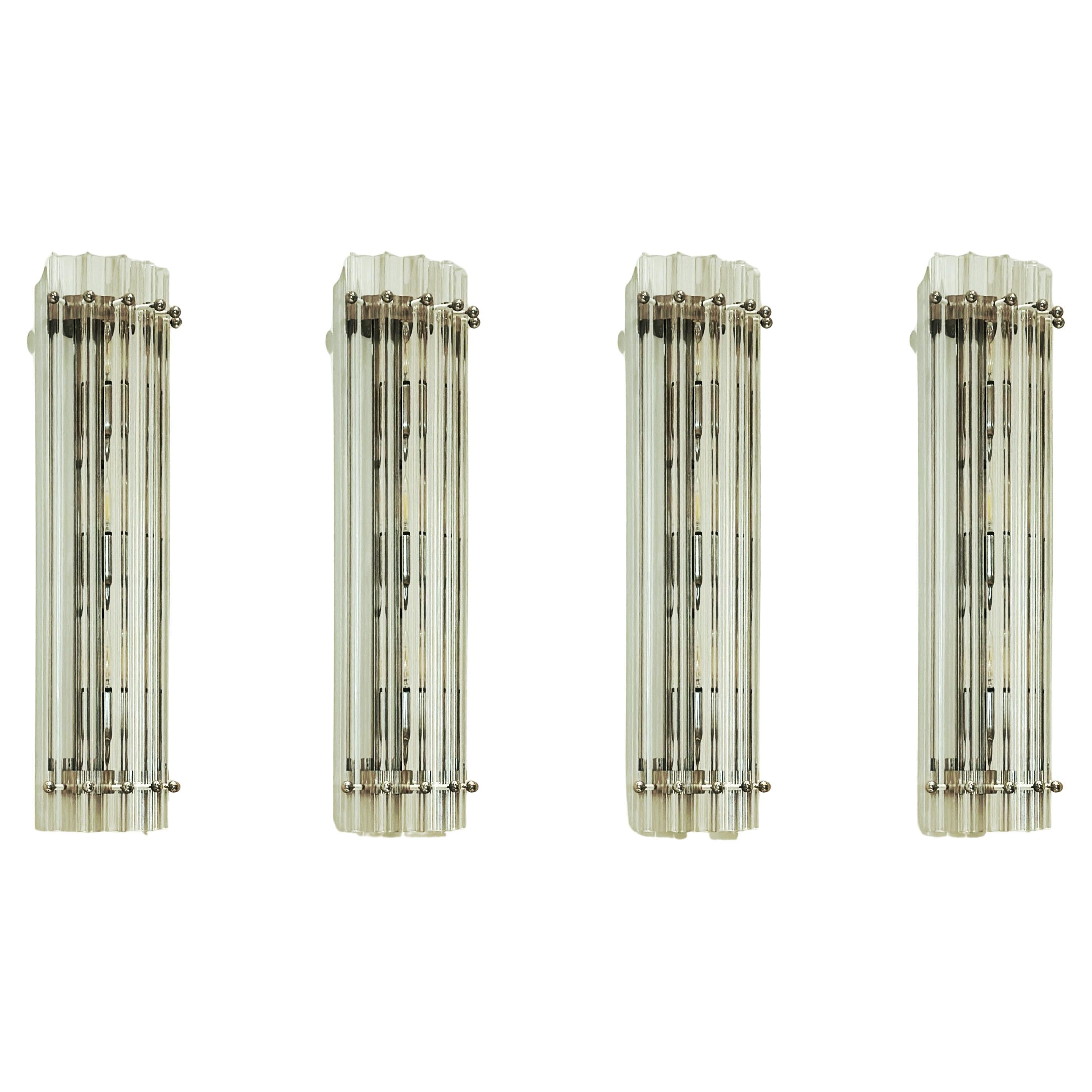 Set di 4 grandi lampade da parete in acciaio inox cromato * Prismi in vetro trasparente