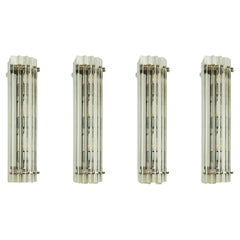 Set di 4 grandi lampade da parete in acciaio inox cromato * Prismi in vetro trasparente