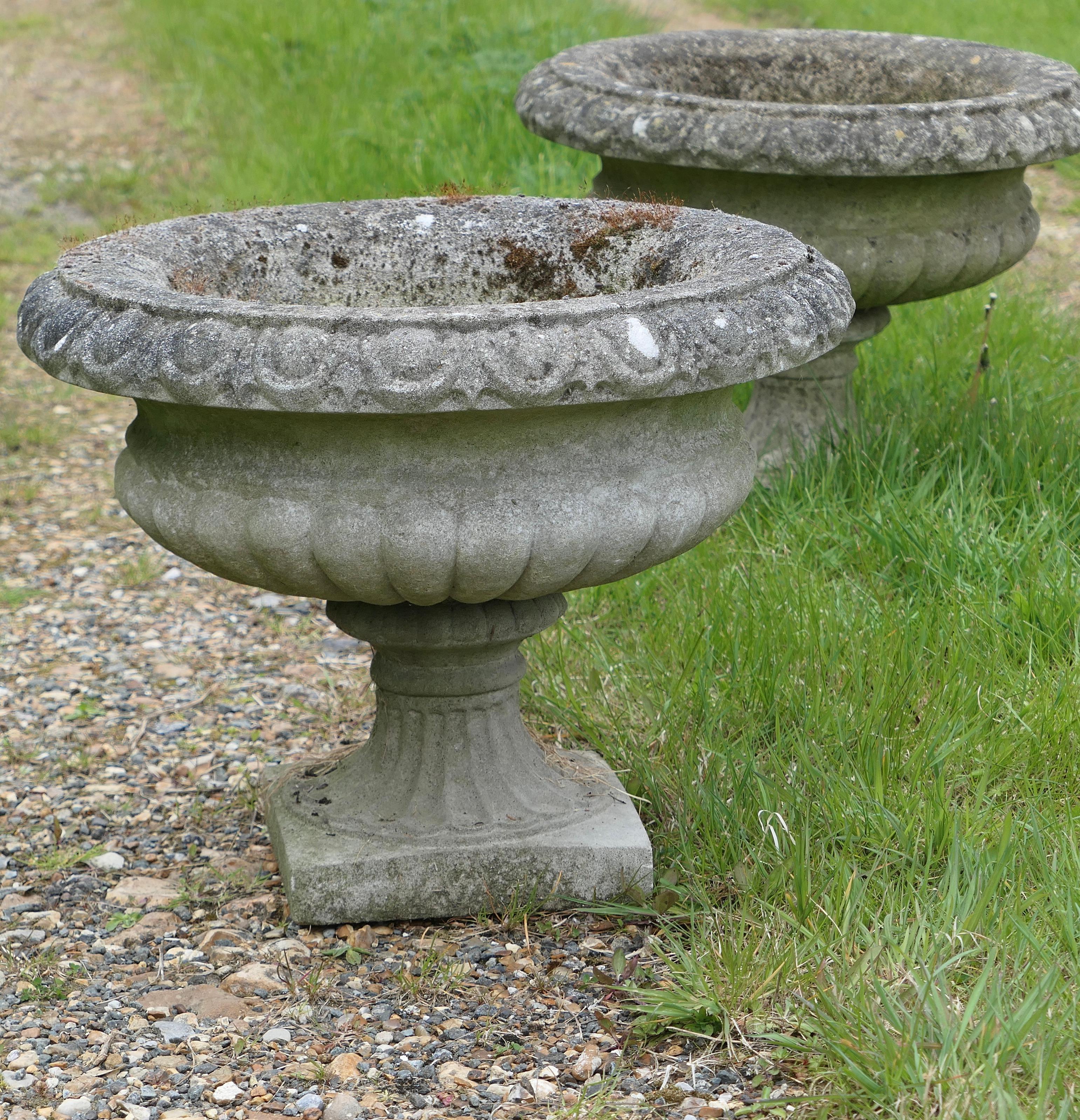 Mid-20th Century Set of 4 Large Weathered Cast Stone Garden Planters For Sale