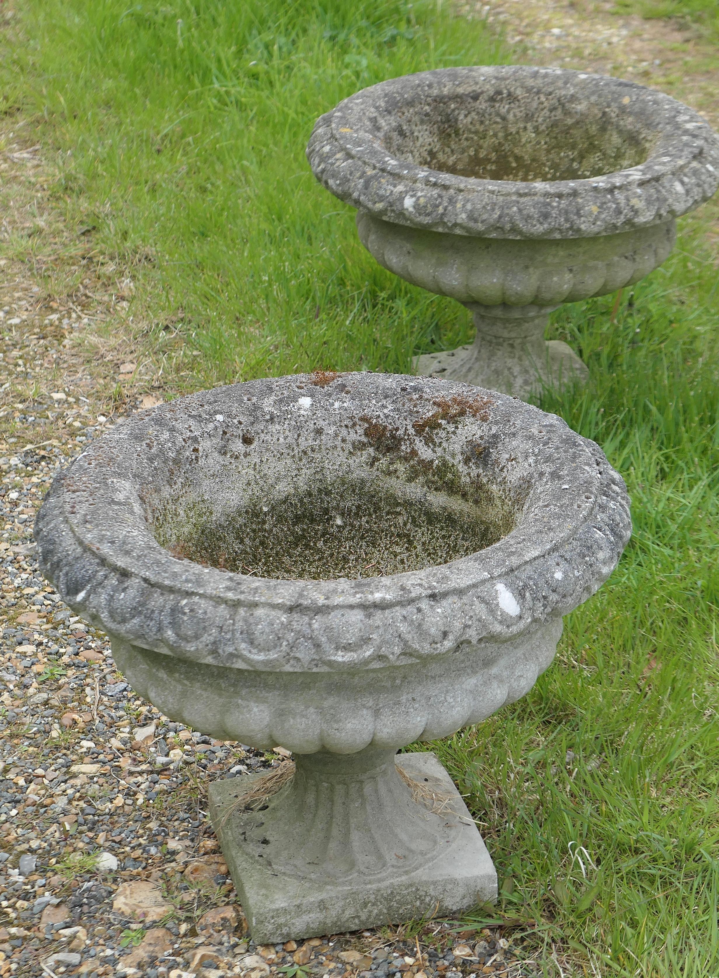 Set of 4 Large Weathered Cast Stone Garden Planters For Sale 2