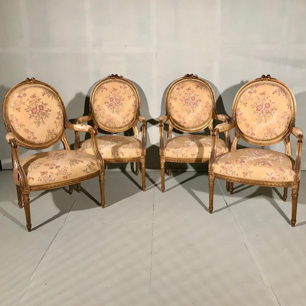 Set of 4 Late 19th Century Gilt Open Armchairs 4