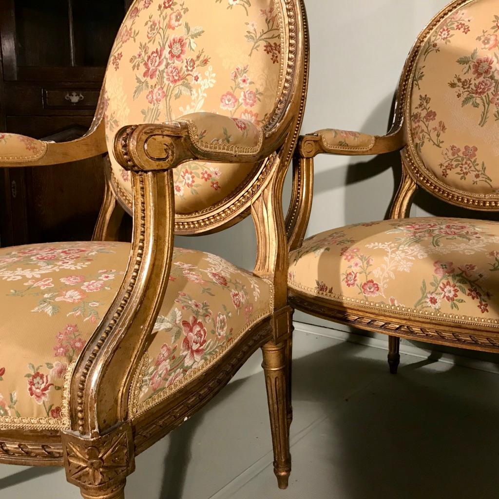 Set of 4 Late 19th Century Gilt Open Armchairs 5