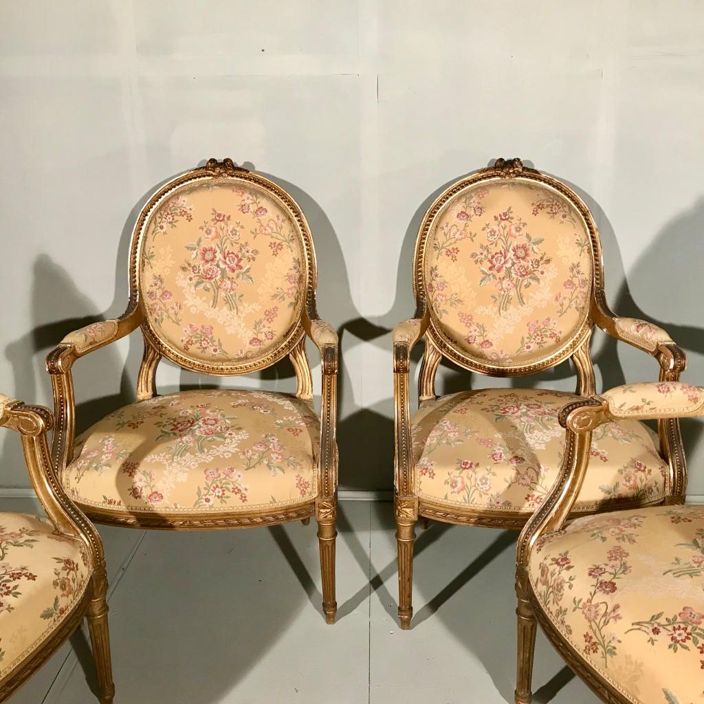 French Set of 4 Late 19th Century Gilt Open Armchairs