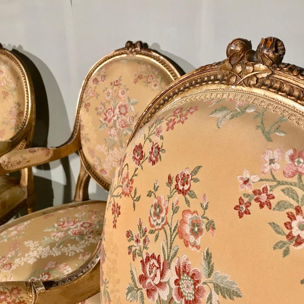 Giltwood Set of 4 Late 19th Century Gilt Open Armchairs