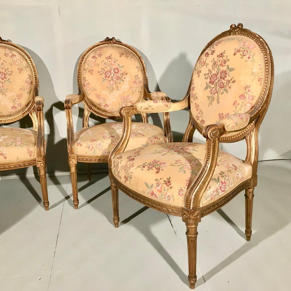 Set of 4 Late 19th Century Gilt Open Armchairs 1