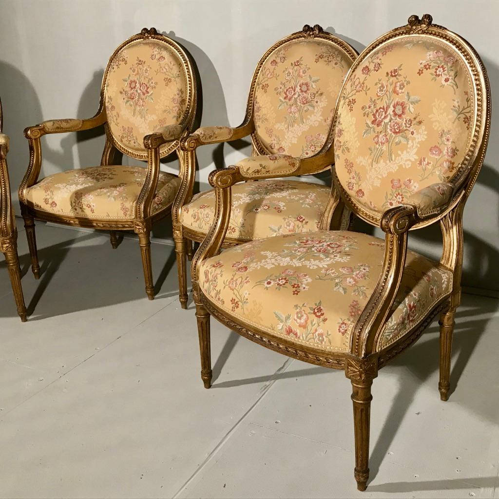 Set of 4 Late 19th Century Gilt Open Armchairs 2