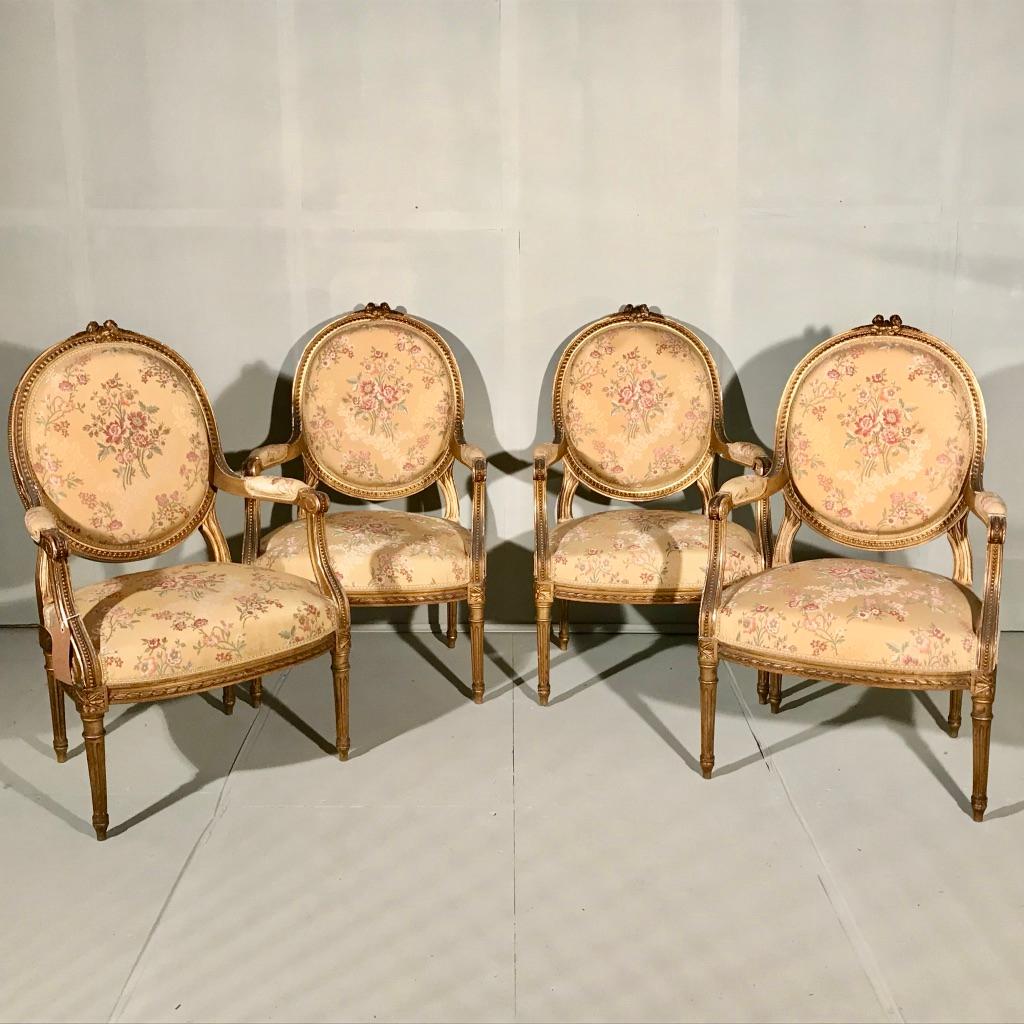 Set of 4 Late 19th Century Gilt Open Armchairs 3