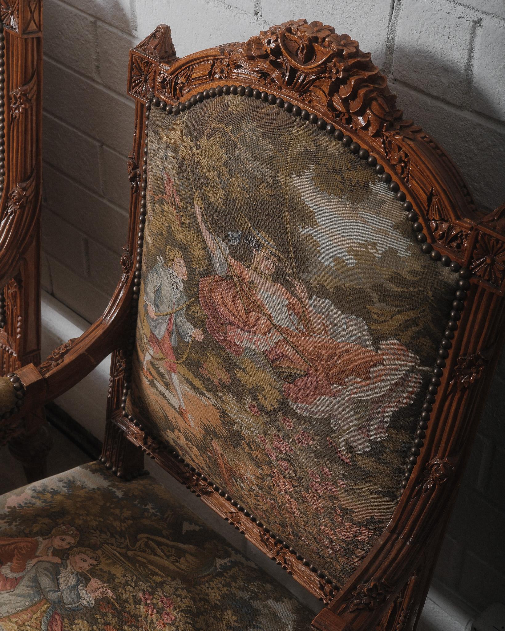 Fabric Set of 4 Late 19th/Early 20th Century French Louis XVI Style Armchairs For Sale