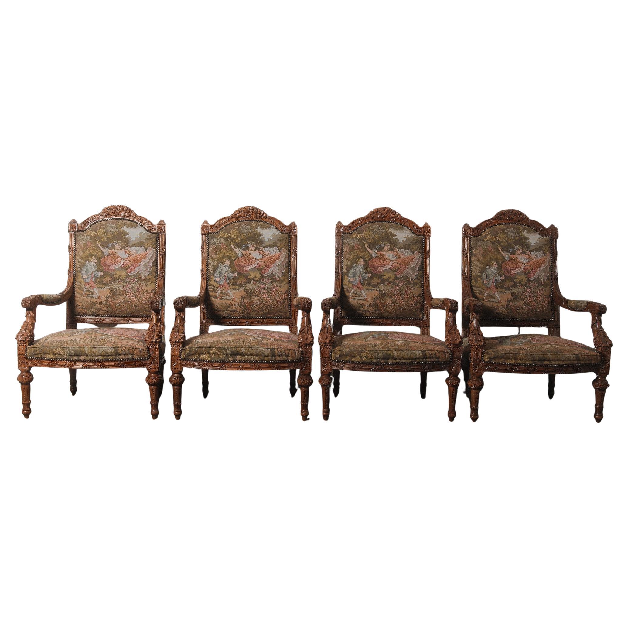 Set of 4 Late 19th/Early 20th Century French Louis XVI Style Armchairs For Sale