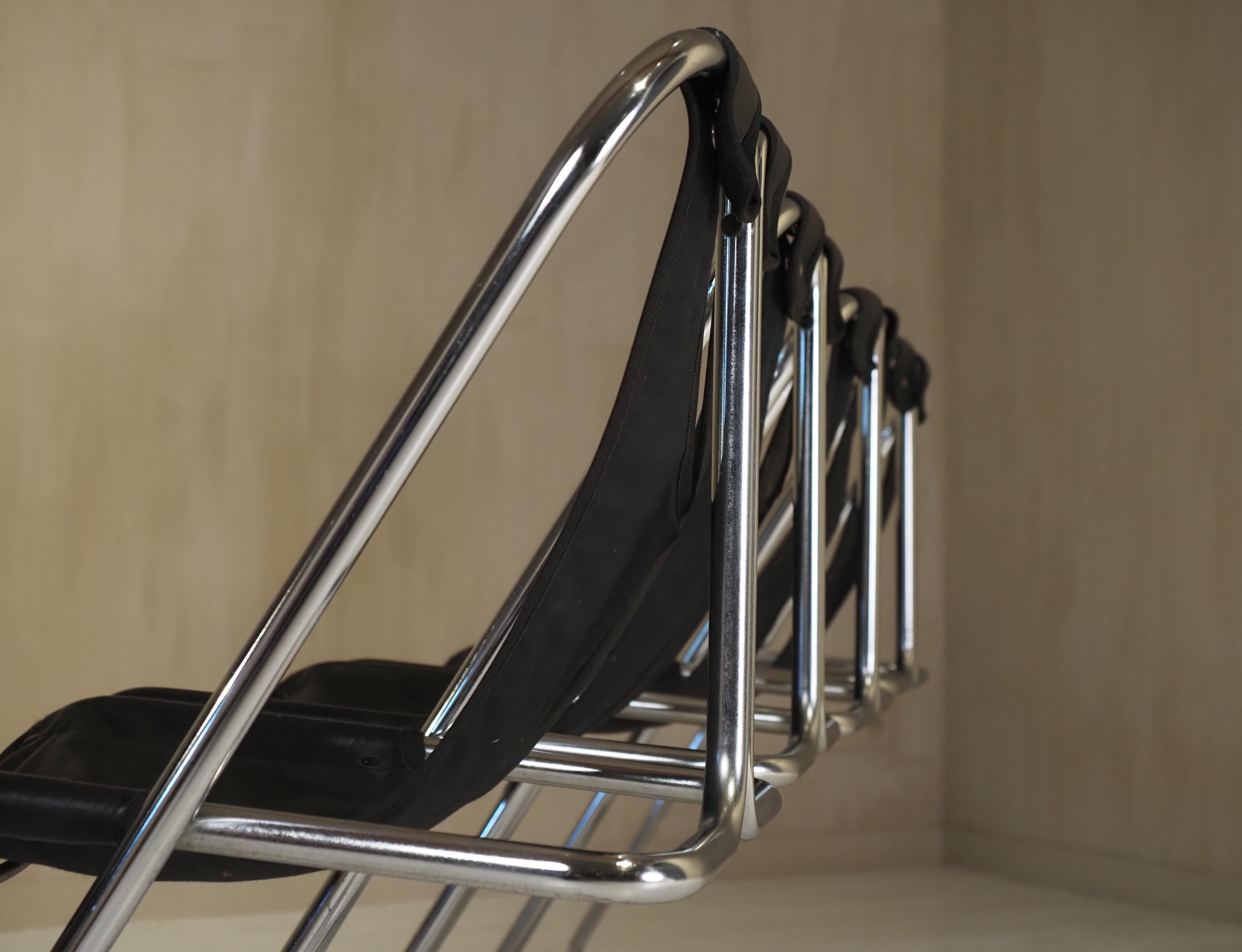 Set di 4 sedie in pelle e cromo anni '60 in vendita 6