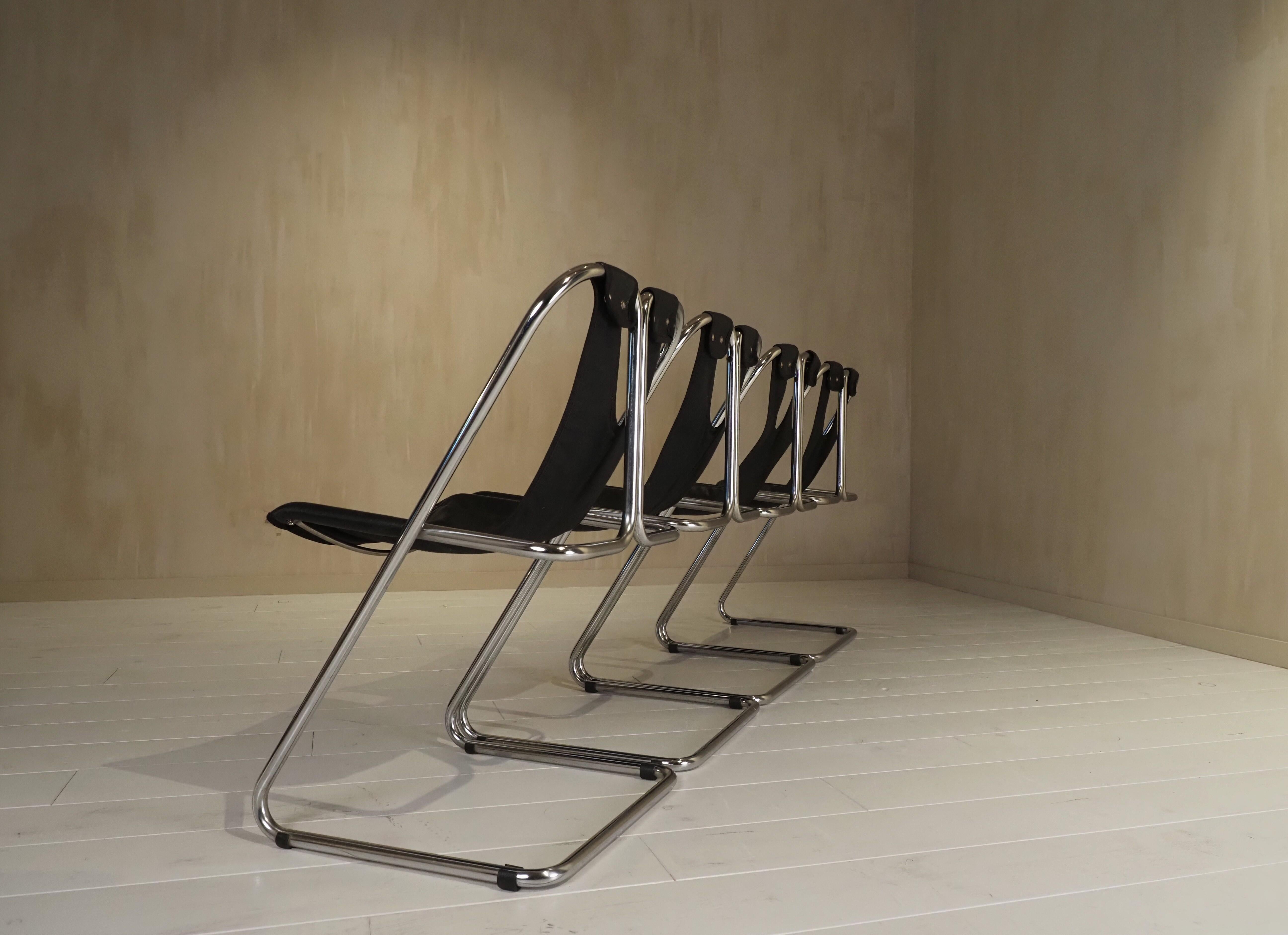 Set di 4 sedie in pelle e cromo anni '60 in vendita 7