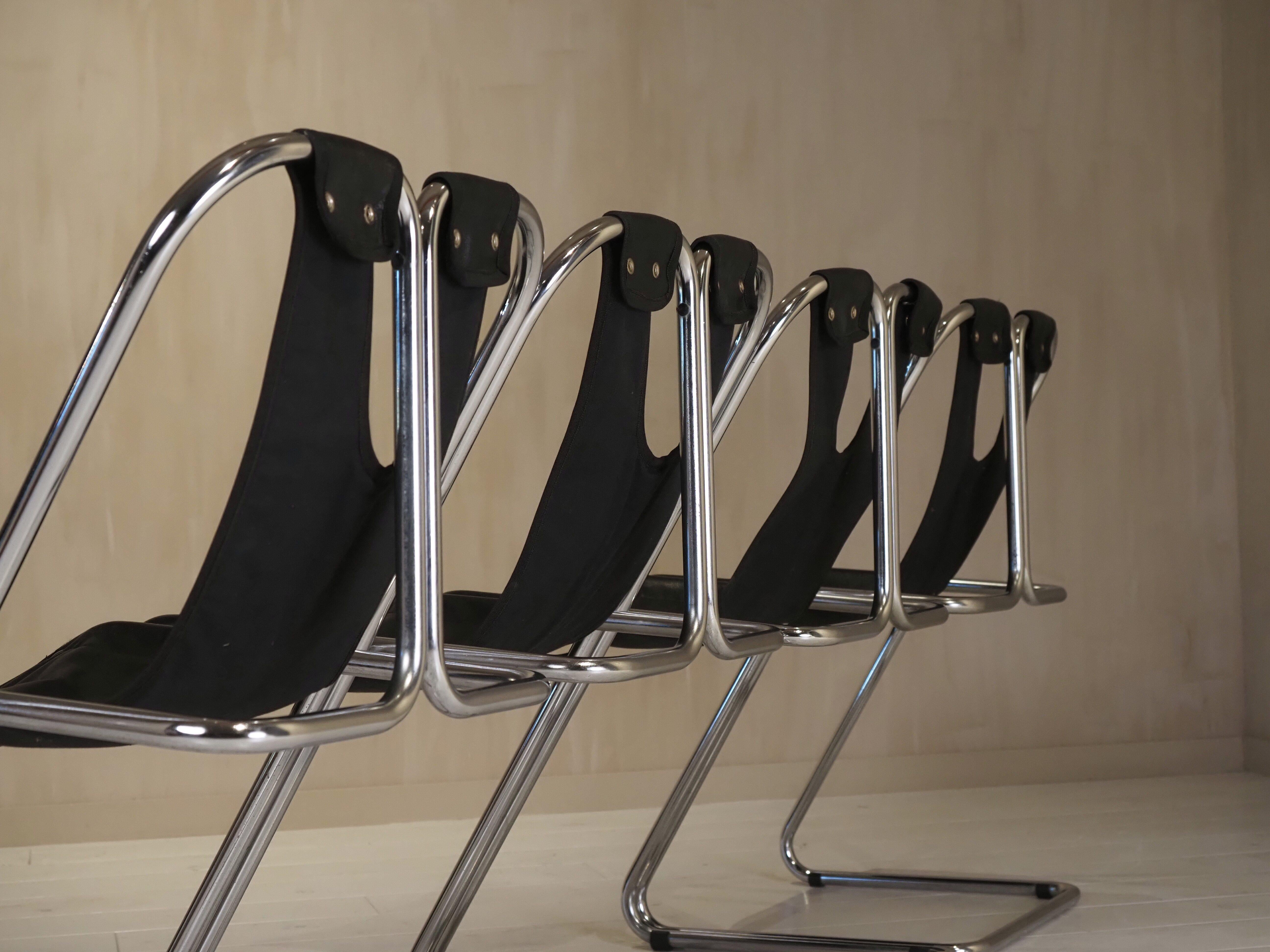 Set di 4 sedie in pelle e cromo anni '60 in vendita 8