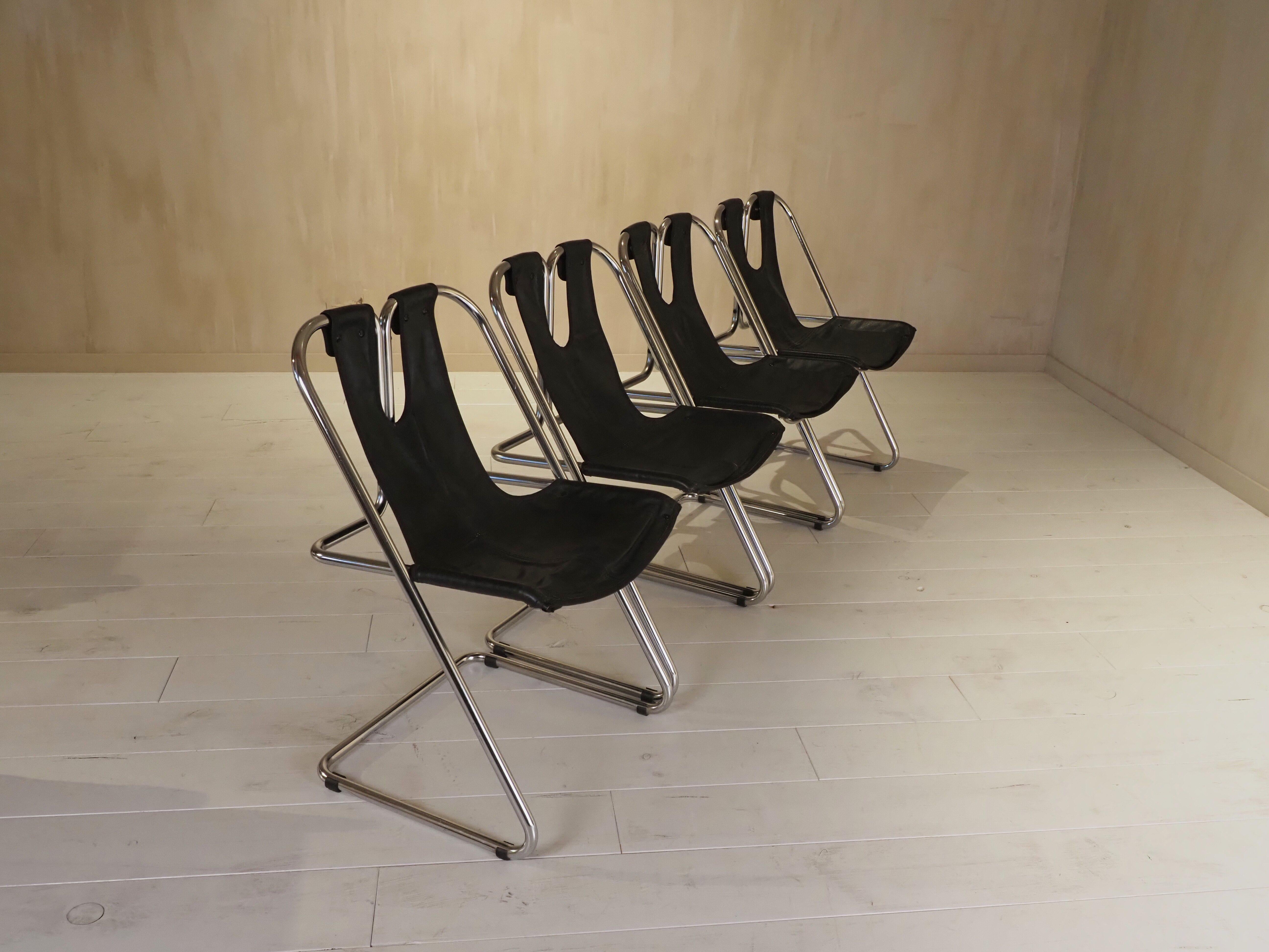 Set di 4 sedie in pelle e cromo anni '60 in vendita 10