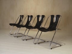 Set of 4 leather and chrome chairs 1960's