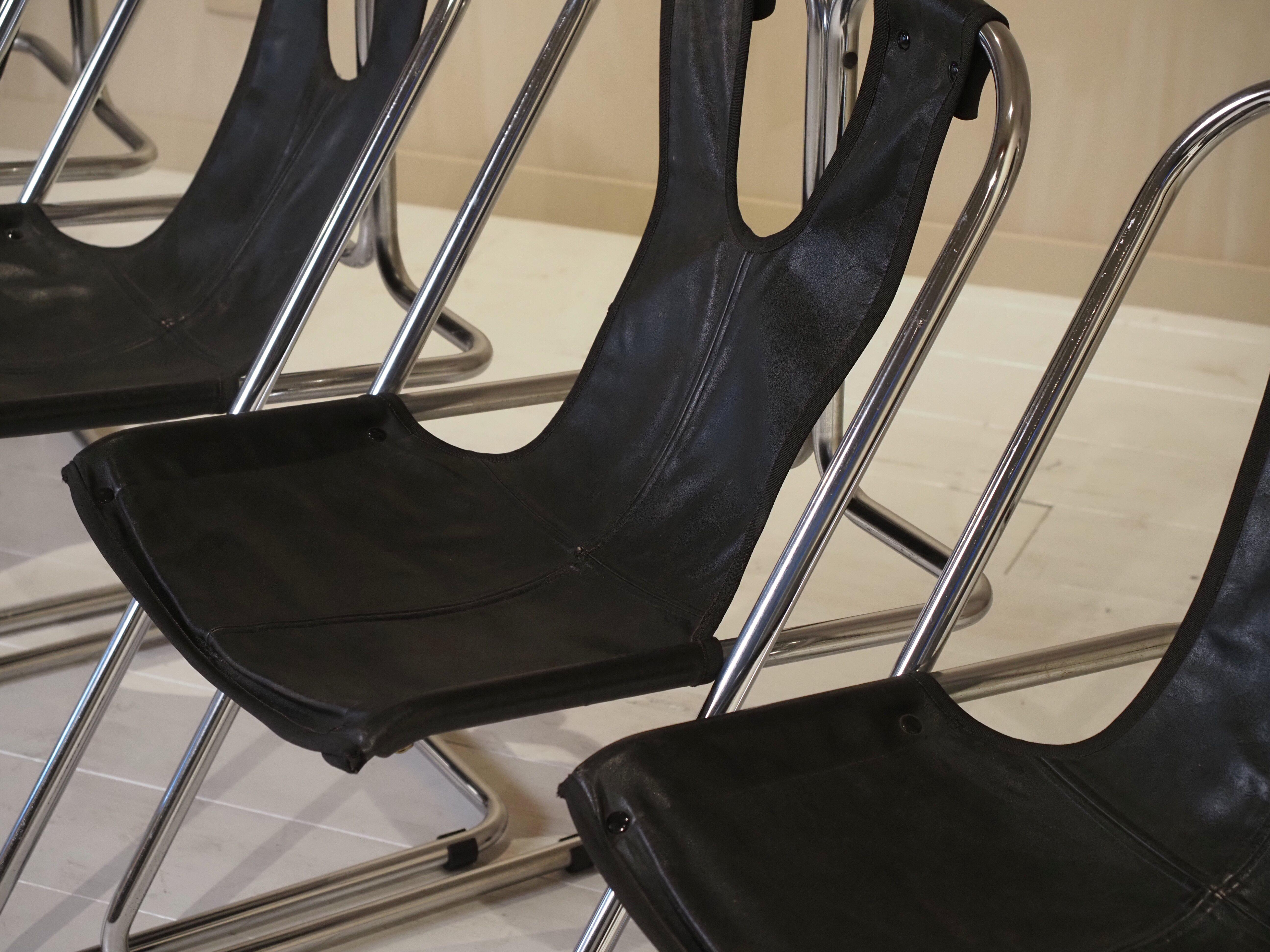 Mid-Century moderno Set di 4 sedie in pelle e cromo anni '60 in vendita