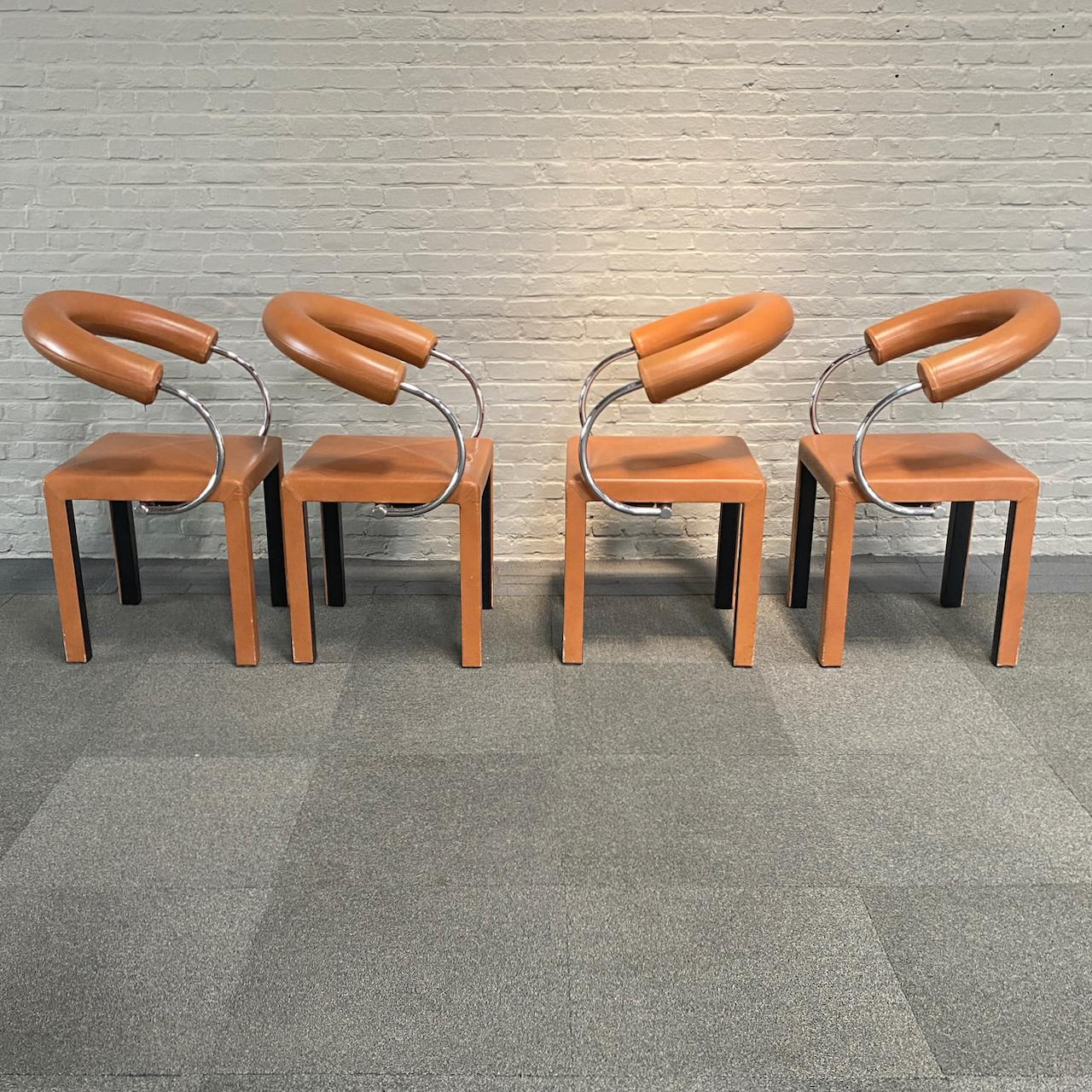 Italian Set of 4 leather Arcosa chairs by Paolo Piva for B&B Italia
