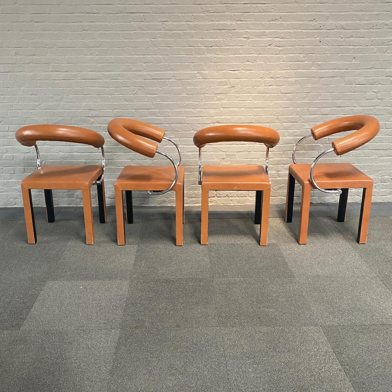 Late 20th Century Set of 4 leather Arcosa chairs by Paolo Piva for B&B Italia For Sale