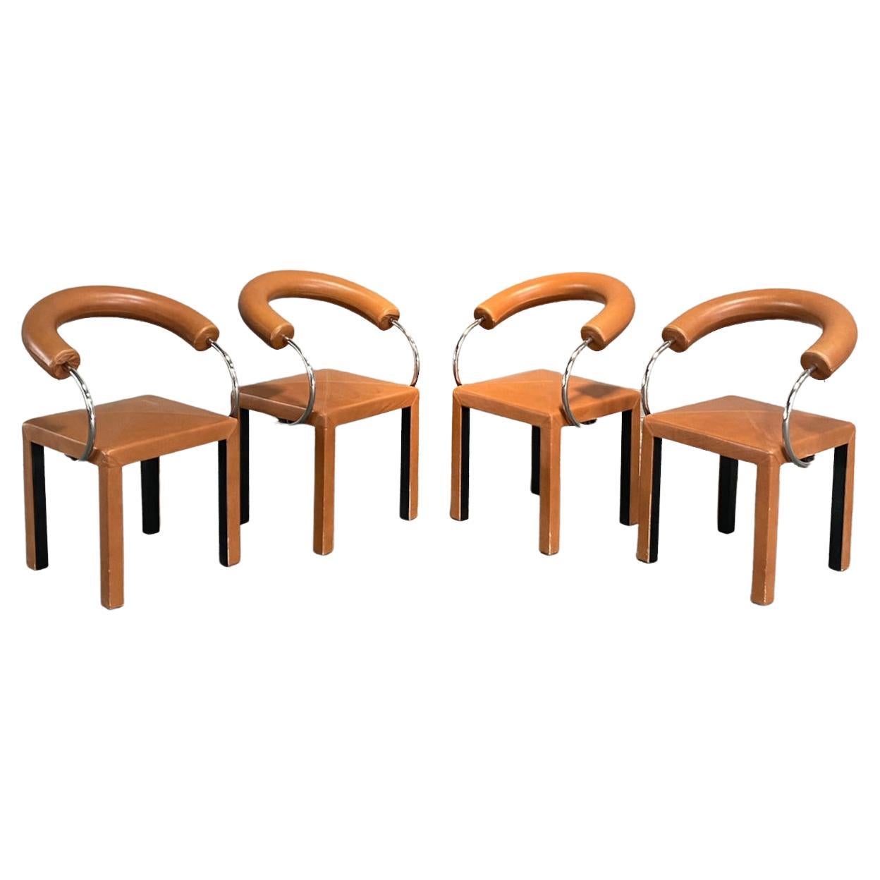 Ensemble de 4 chaises Arcosa en cuir de Paolo Piva pour B&B Italia