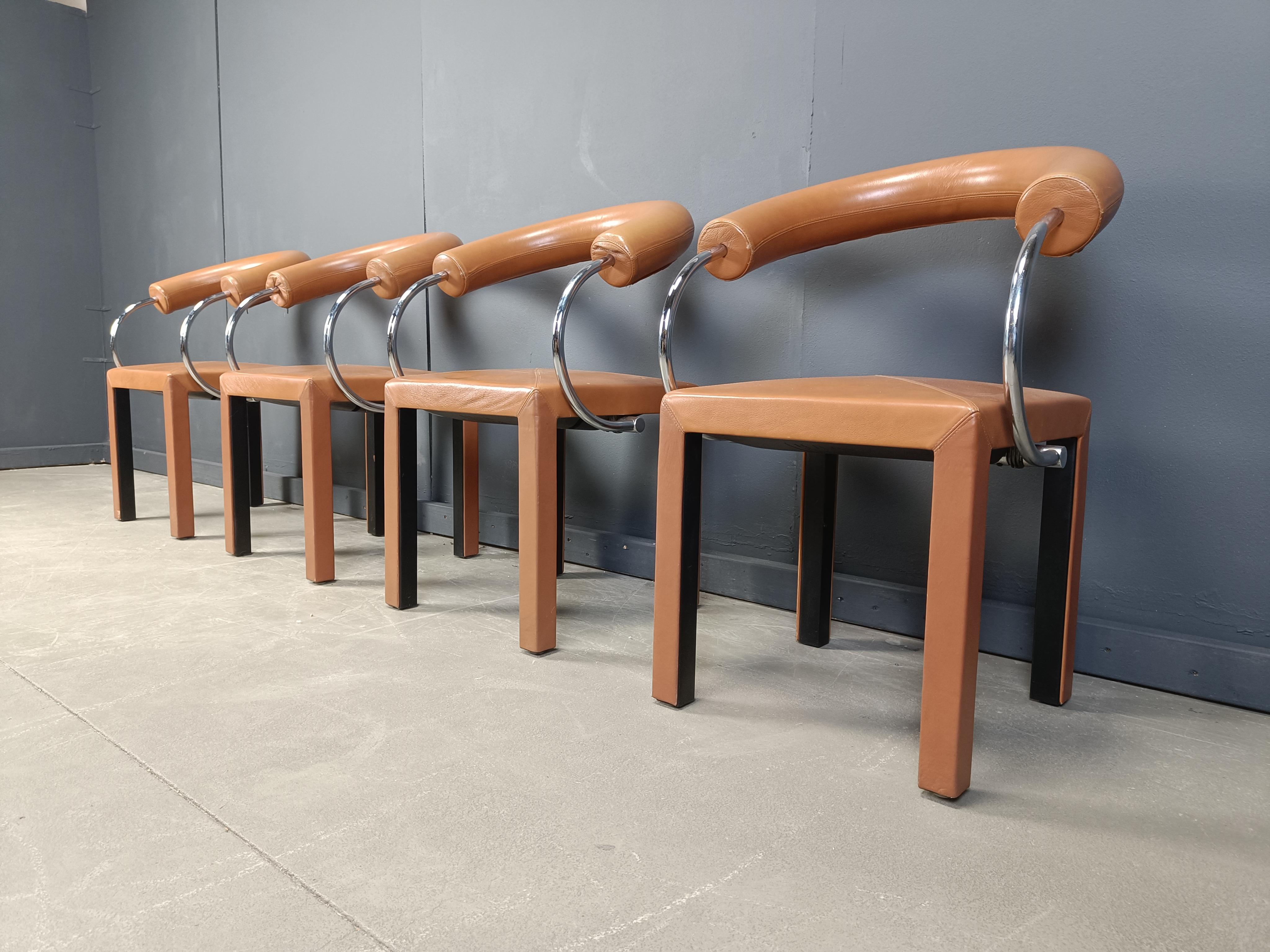 Cuir Ensemble de 4 chaises Arcosa en cuir de Paolo Piva pour B&B Italia en vente