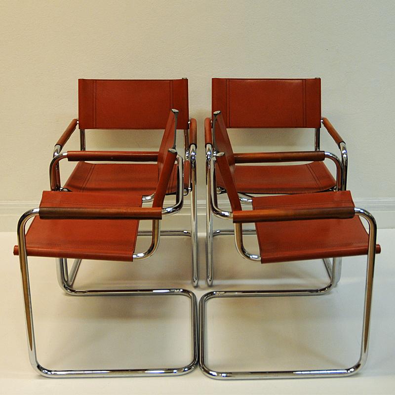 Italian Set of 4 Leather Armchairs Model S33 by Mart Stam, Fasem, Italy