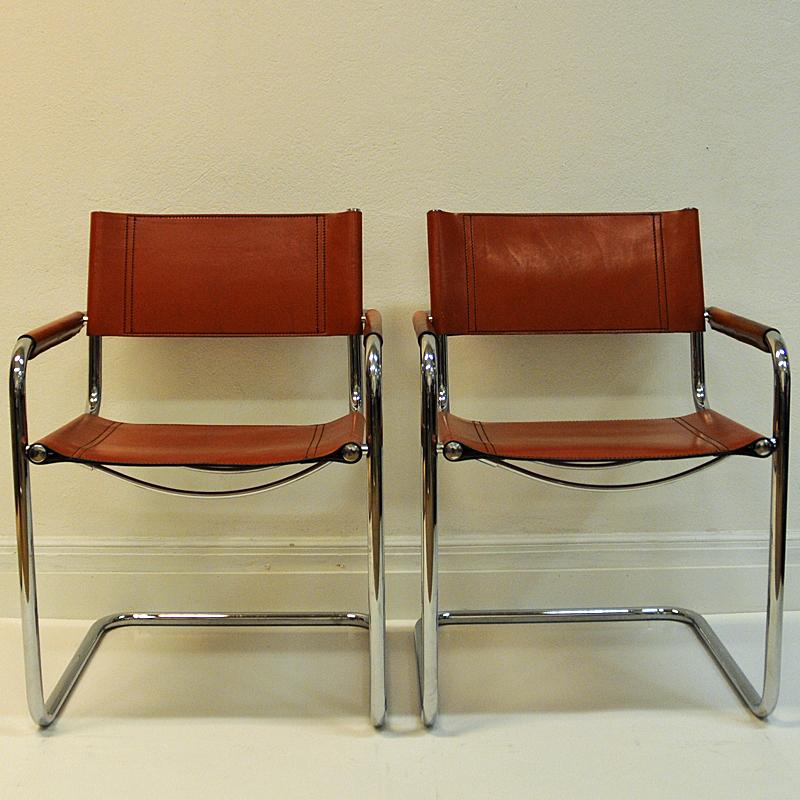 Late 20th Century Set of 4 Leather Armchairs Model S33 by Mart Stam, Fasem, Italy