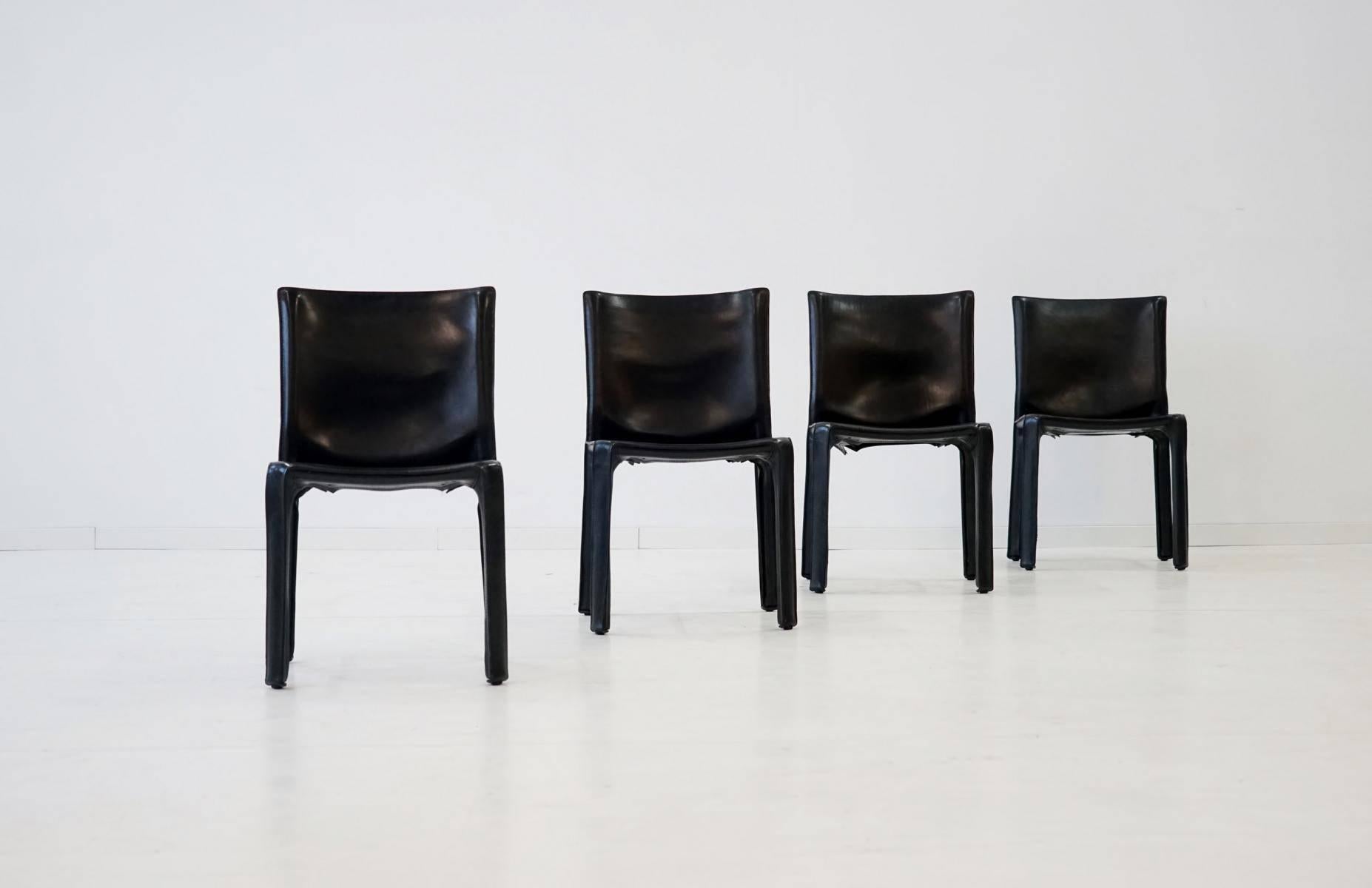 Set of four leather chair 412 CAB chairs by Mario Bellini for Cassina
412 CAB chair
Set of four CAB chairs in original black leather. Cassina Label on each chair underside. All four in excellent vintage condition.