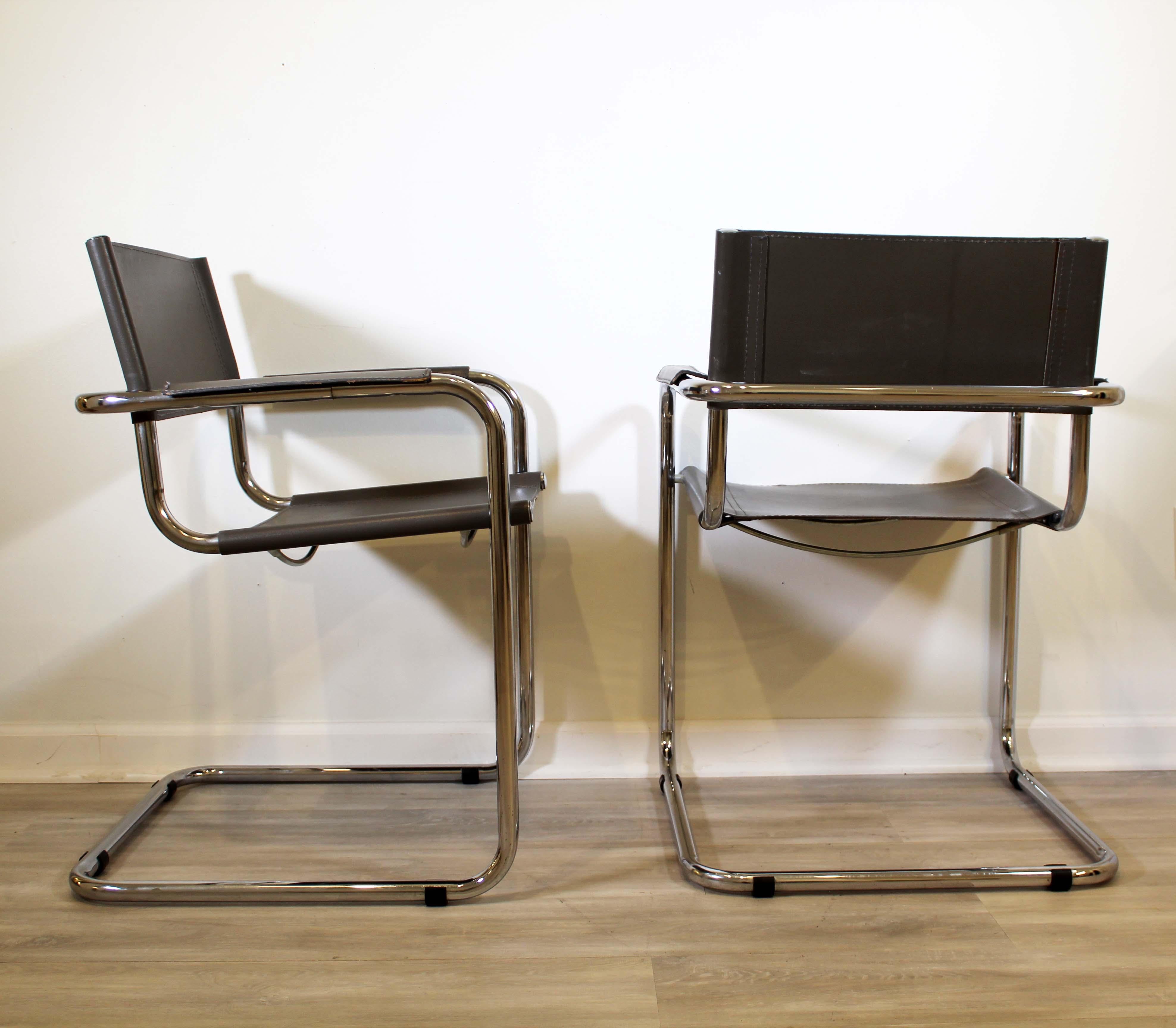 20th Century Set of 4 Leather & Chrome Cantilever Directors Style Breuer Chairs Made in Italy For Sale