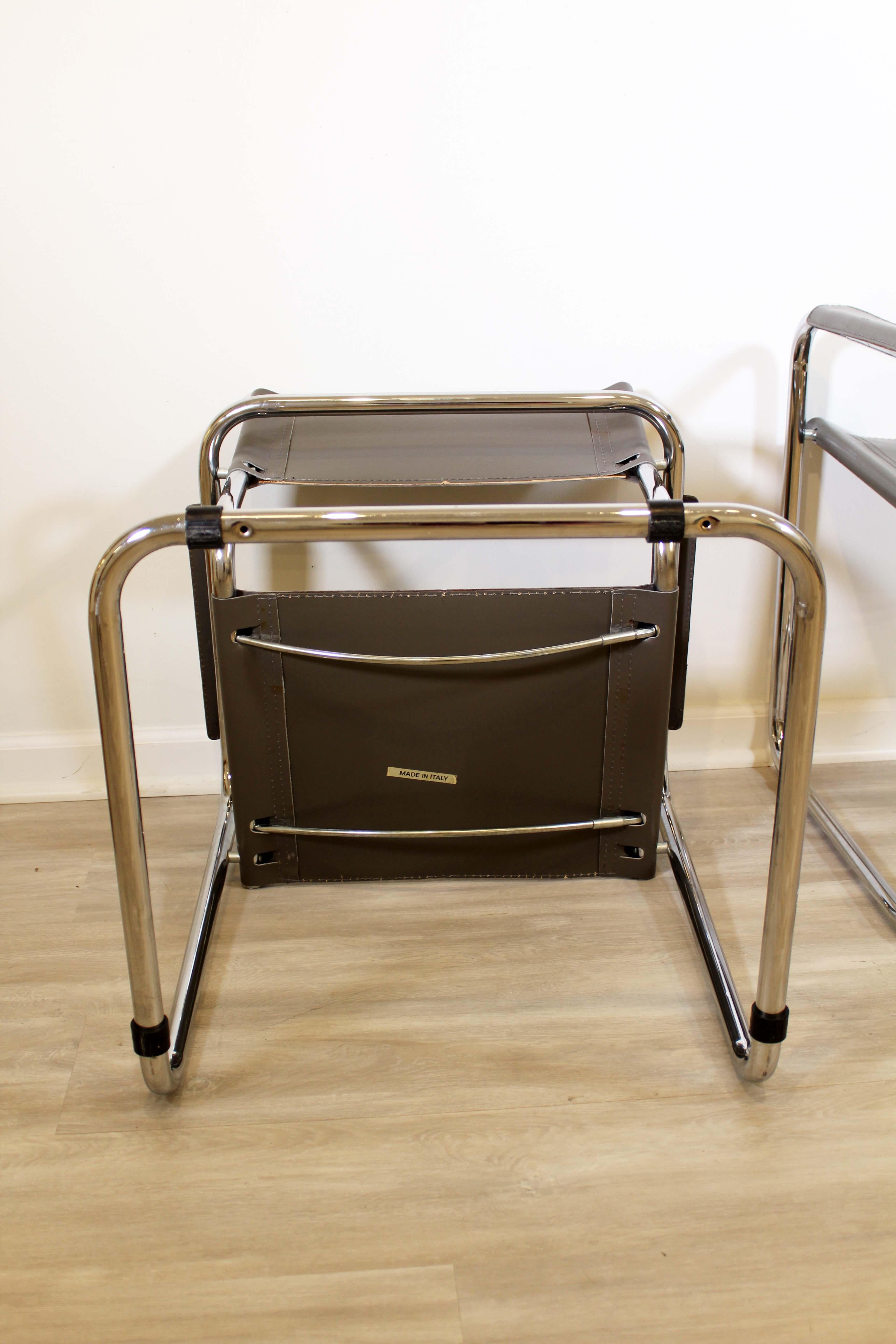 Set of 4 Leather & Chrome Cantilever Directors Style Breuer Chairs Made in Italy For Sale 3