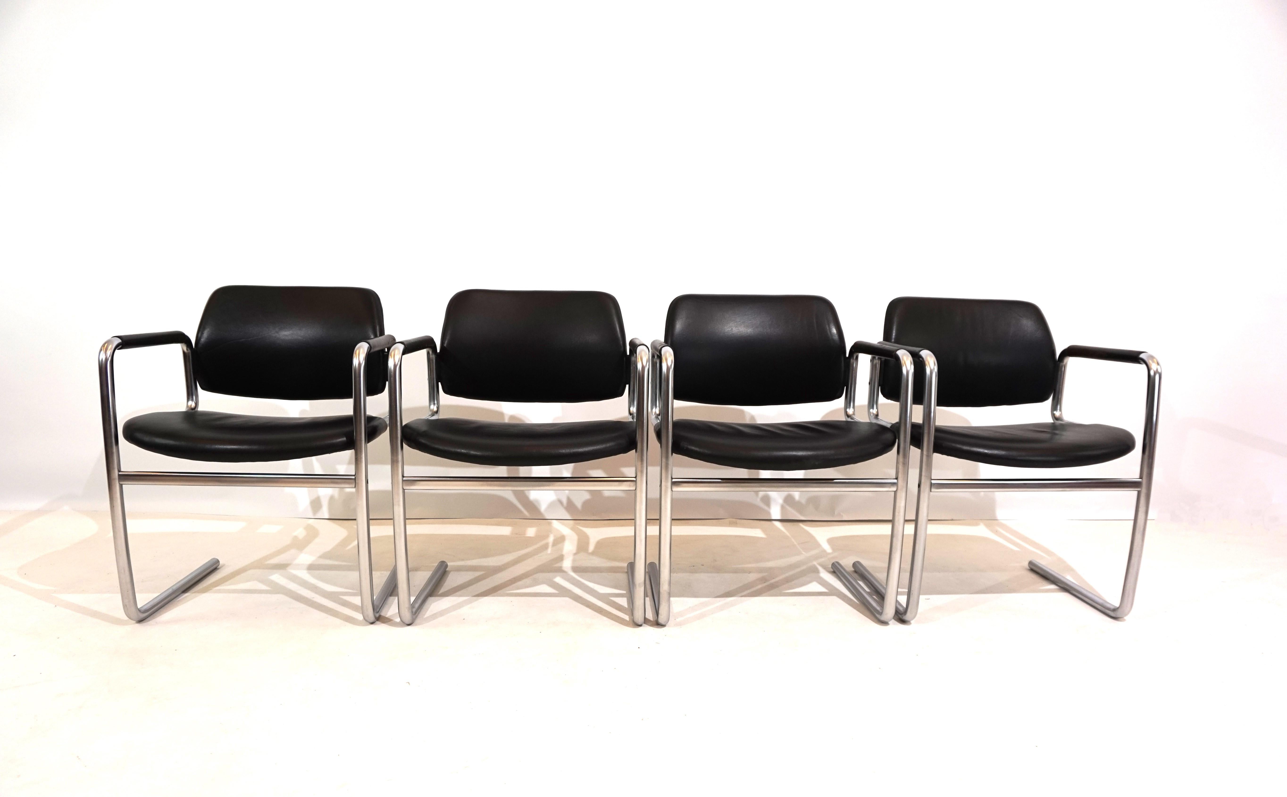 Set of 4 leather dining chairs by Jørgen Kastholm for Kusch&Co For Sale 5