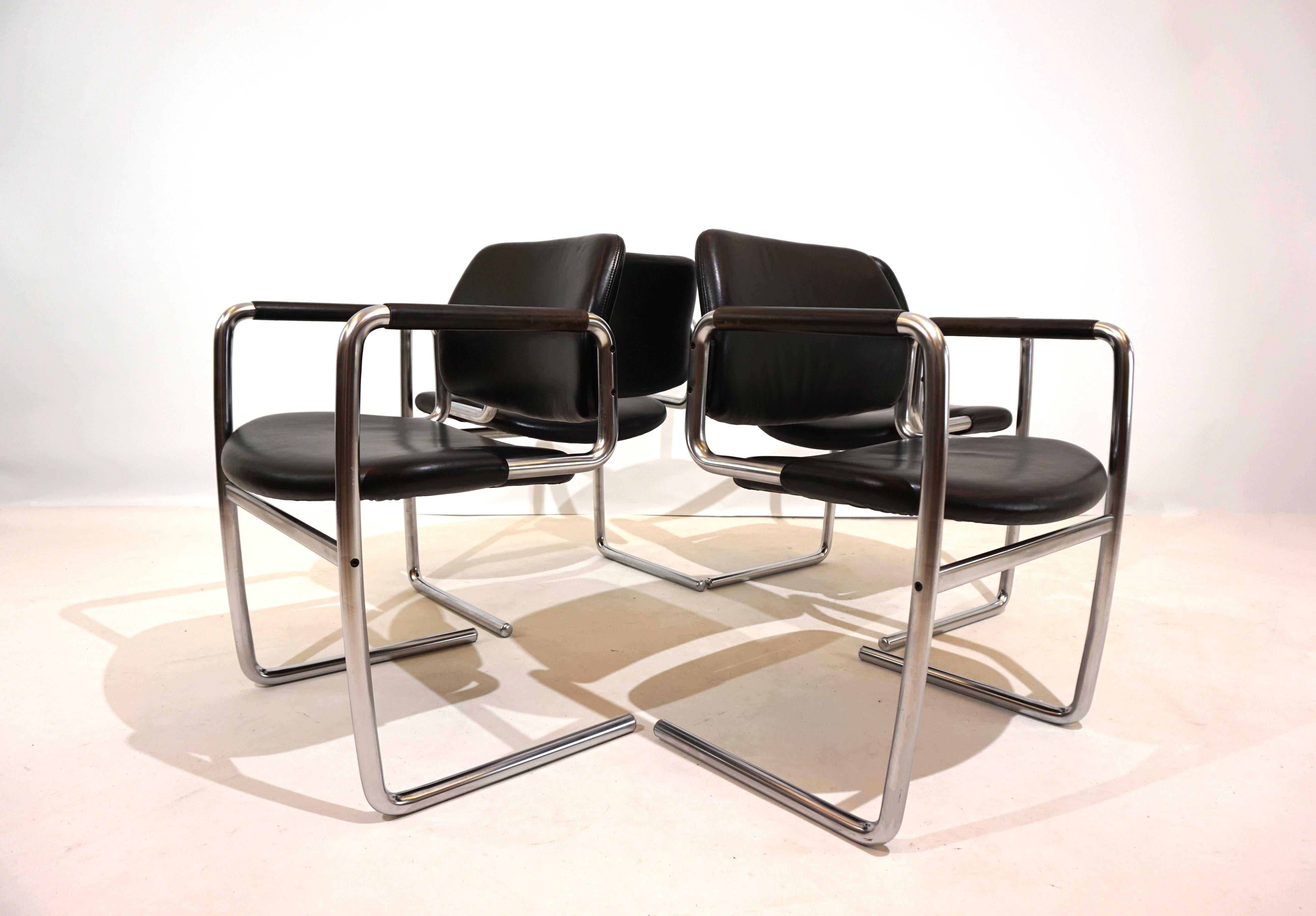 Ensemble de 4 chaises de salle à manger en cuir par Jørgen Kastholm pour Kusch+Co en vente 10