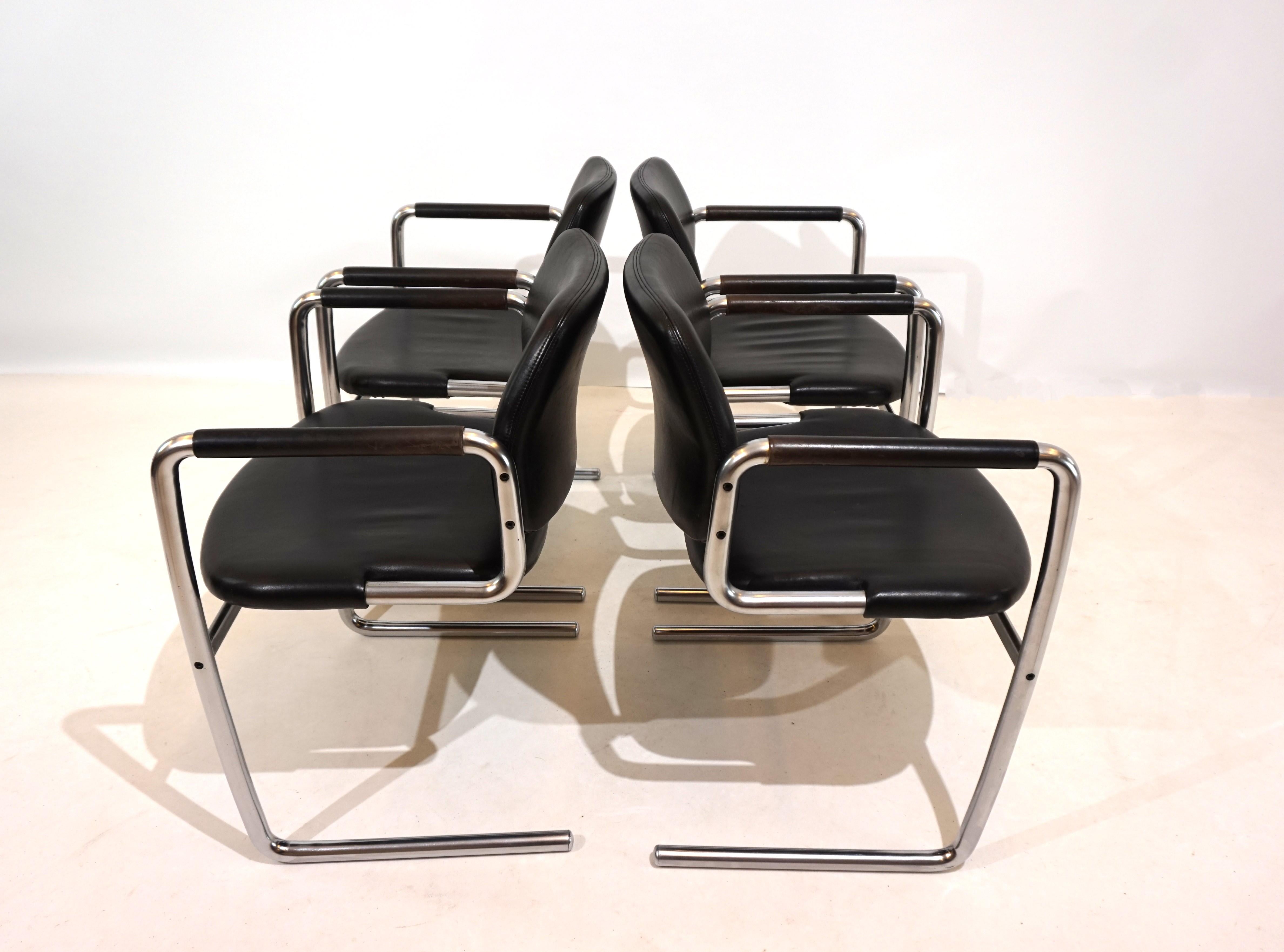 Ensemble de 4 chaises de salle à manger en cuir par Jørgen Kastholm pour Kusch+Co en vente 11