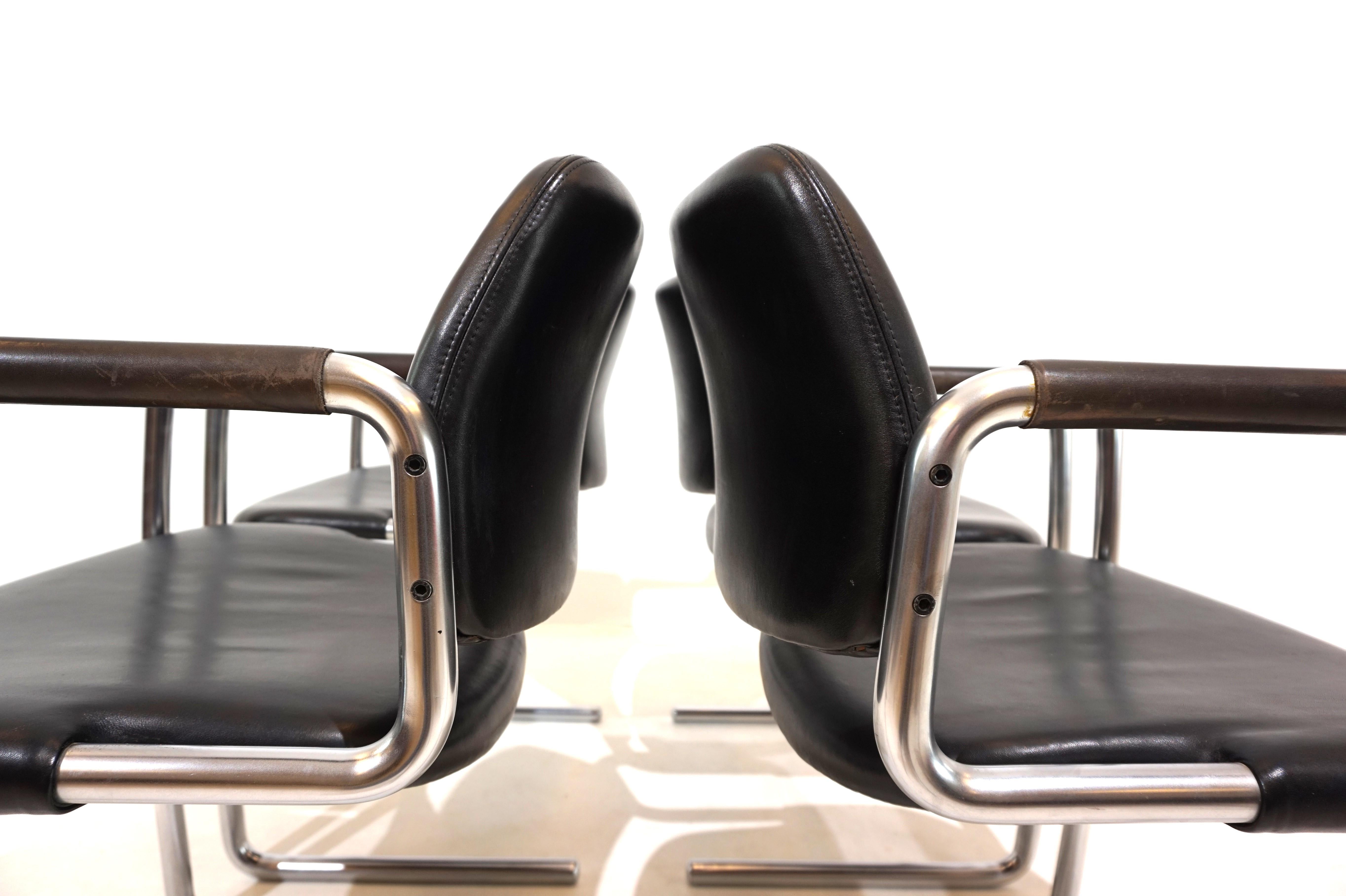 Ensemble de 4 chaises de salle à manger en cuir par Jørgen Kastholm pour Kusch+Co en vente 12
