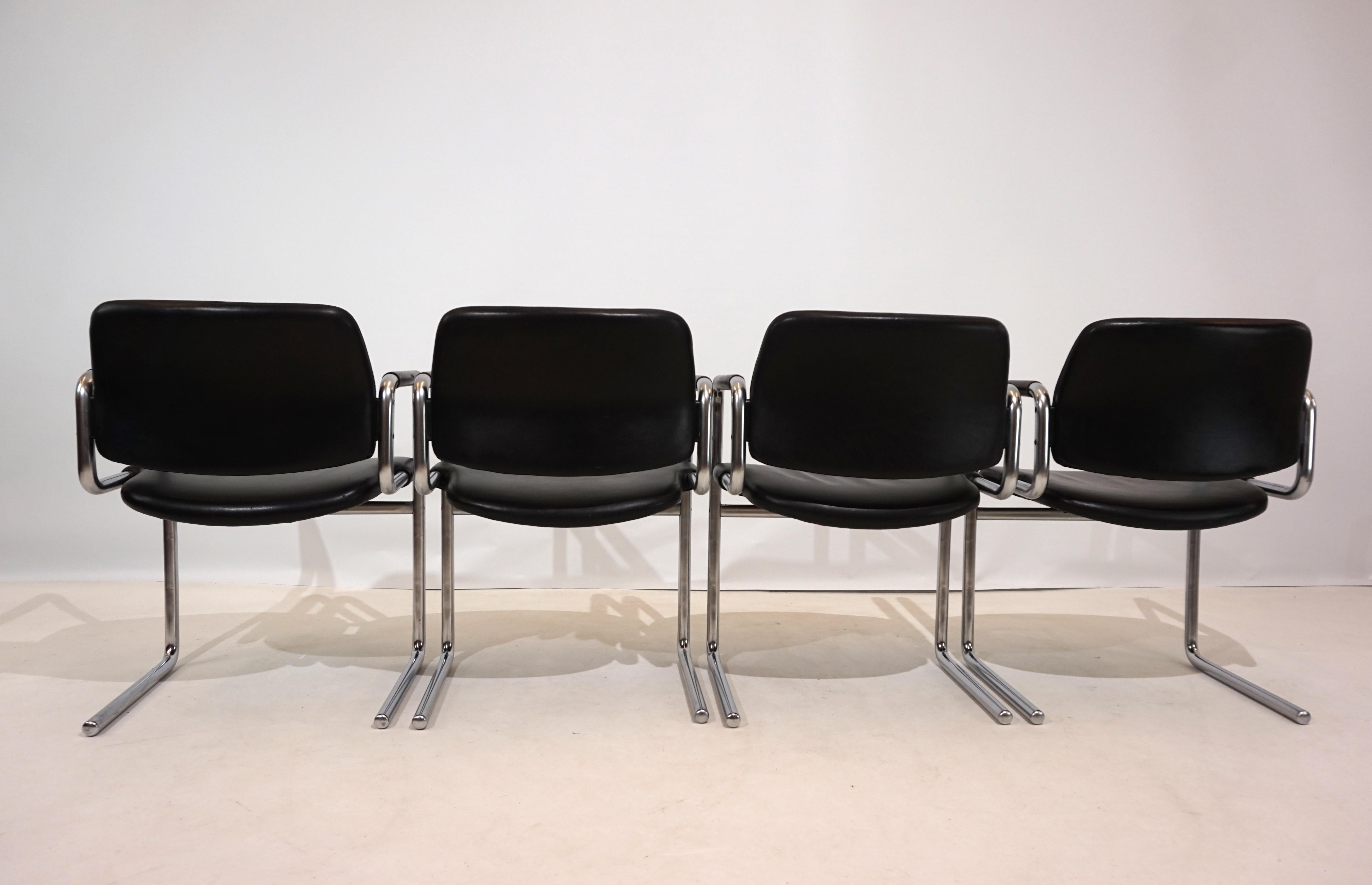 Ensemble de 4 chaises de salle à manger en cuir par Jørgen Kastholm pour Kusch+Co en vente 2