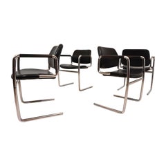 Juego de 4 sillas de comedor de piel de Jørgen Kastholm para Kusch&Co