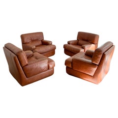 Set of 4 Leather Lounge Chairs in the Style of Roche Bobois, De Sede, Lafer