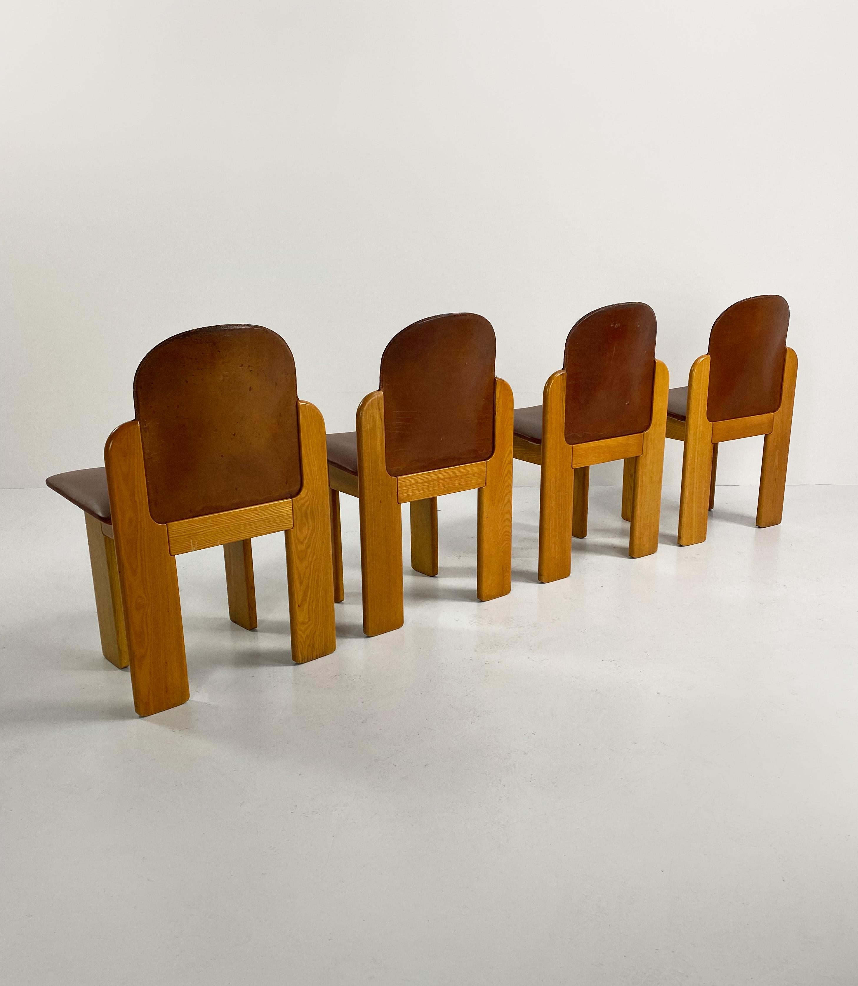 Italian Set of 4 Leather Model 330 Dining Chairs by Silvio Coppola, Italy, c.1970