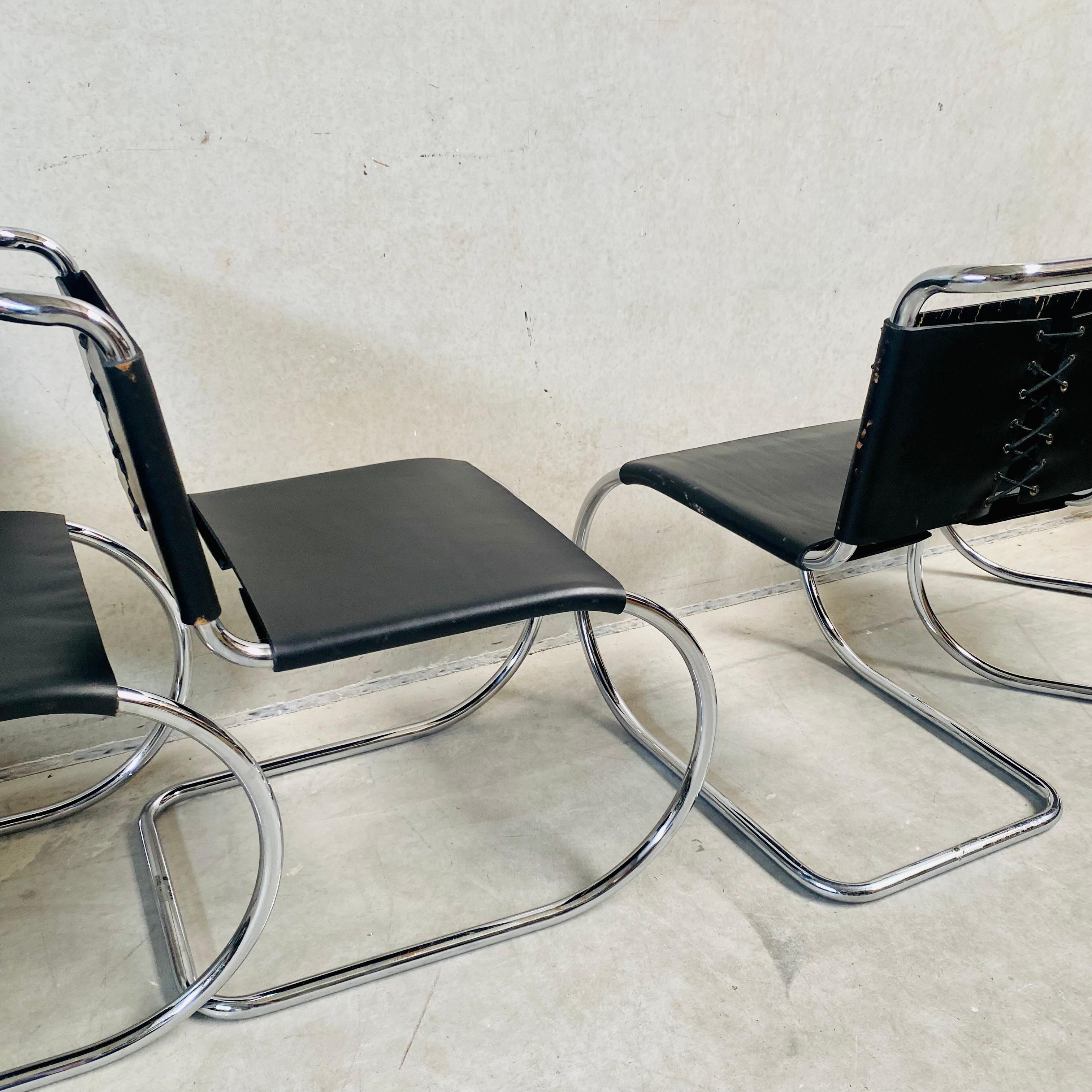 4 x Bononia Leather Dining Chairs Mr Series Mies Van Der Rohe Italy 1970 For Sale 5
