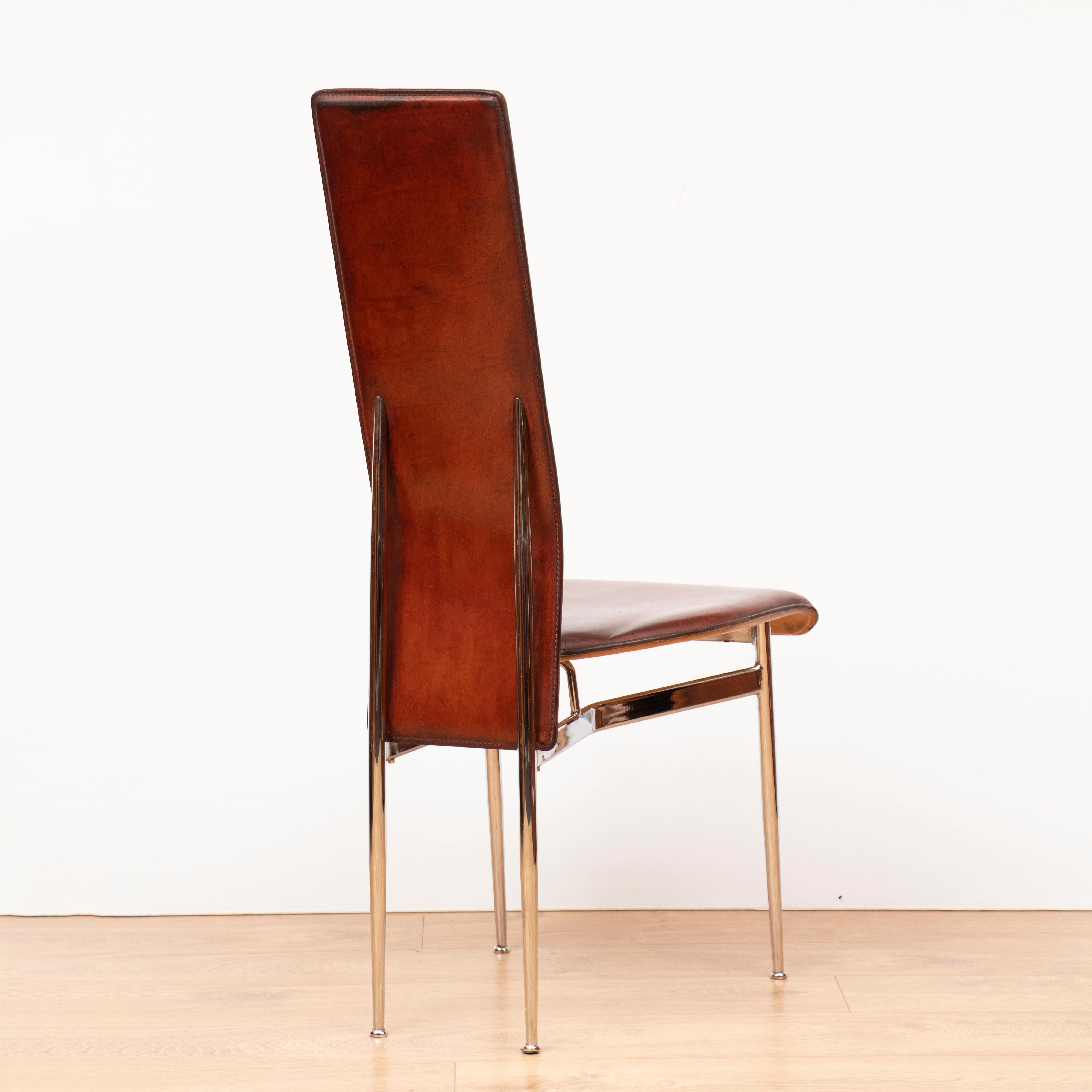 Mid-Century Modern Set of 4 Leather S44 Dining Chairs by Giancarlo Vegni for Fasem, circa 1990