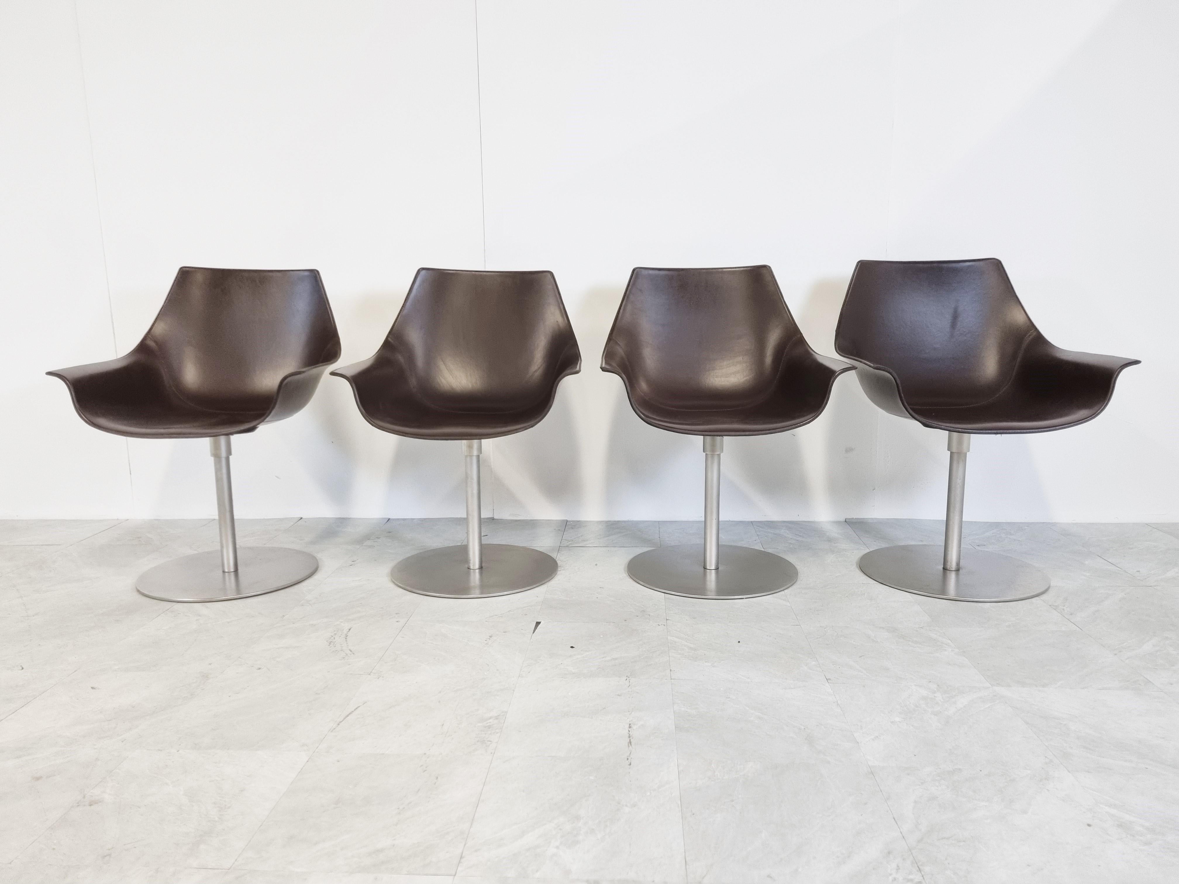 Set of 4 Leather Swivel Chairs by La Palma Italy, 2000s In Good Condition In HEVERLEE, BE