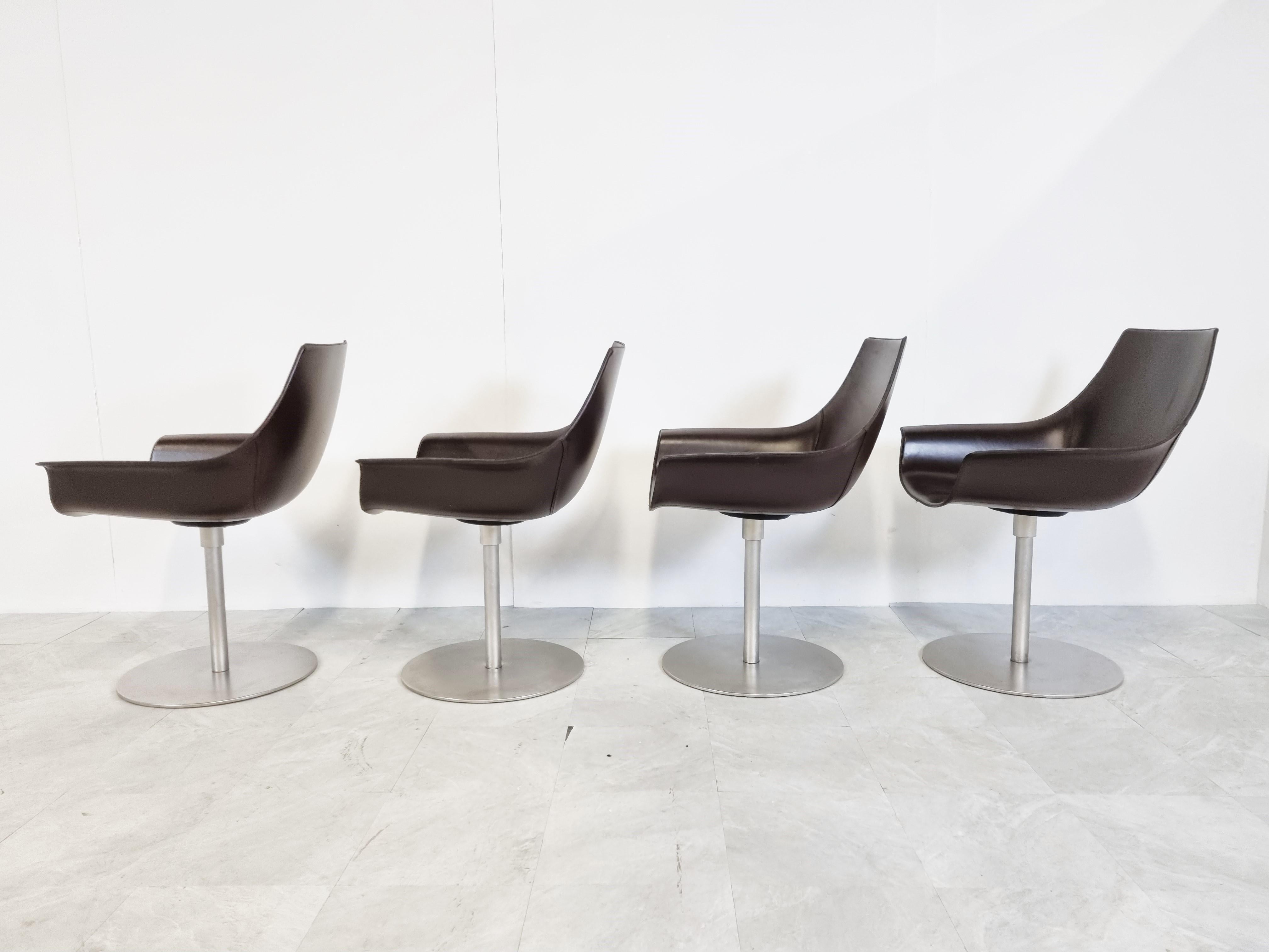 Contemporary Set of 4 Leather Swivel Chairs by La Palma Italy, 2000s