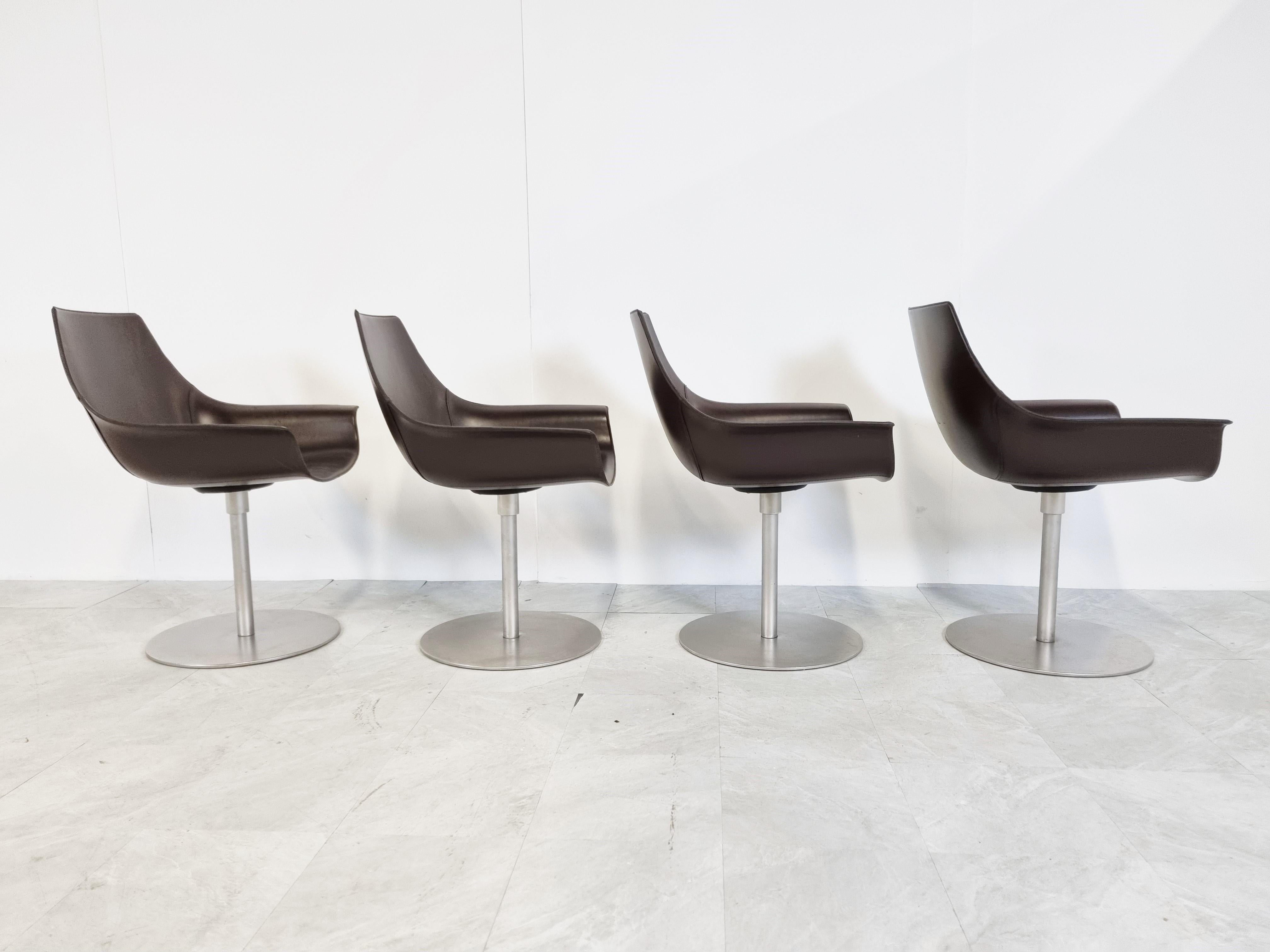 Set of 4 Leather Swivel Chairs by La Palma Italy, 2000s 2