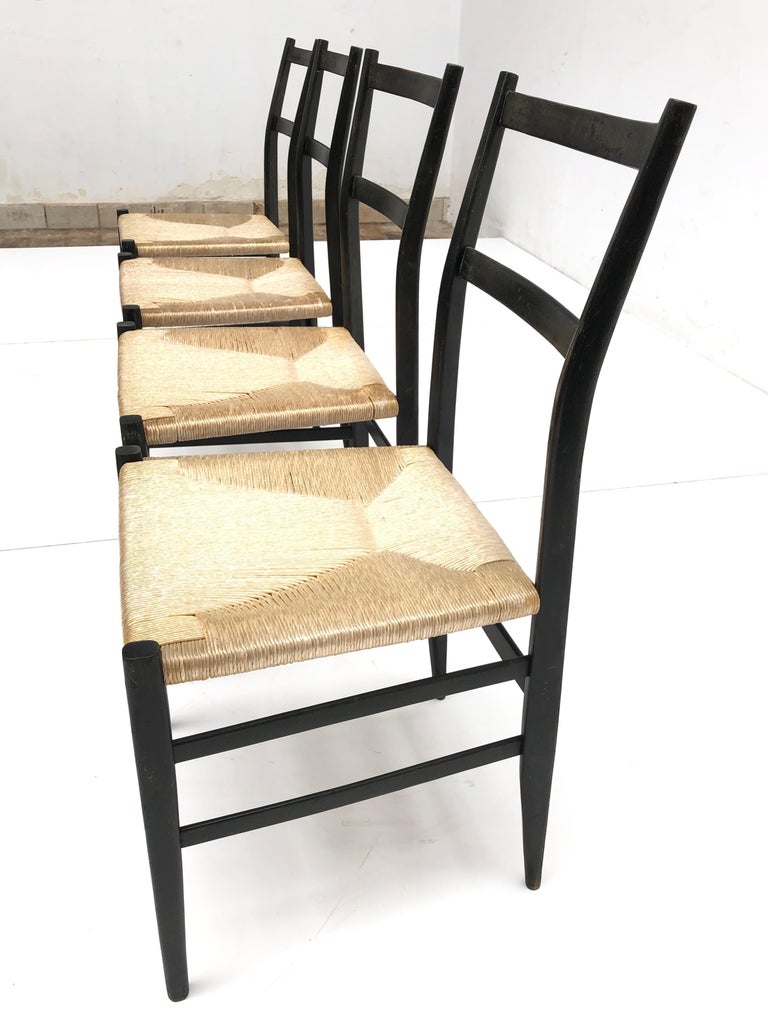 Set of 4 Leggera Black Ebonized Wooden Dining Chairs by ...