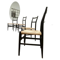 Set of 4 Leggera Black Ebonized Wooden Dining Chairs by Gio Ponti, Italy, 1950s