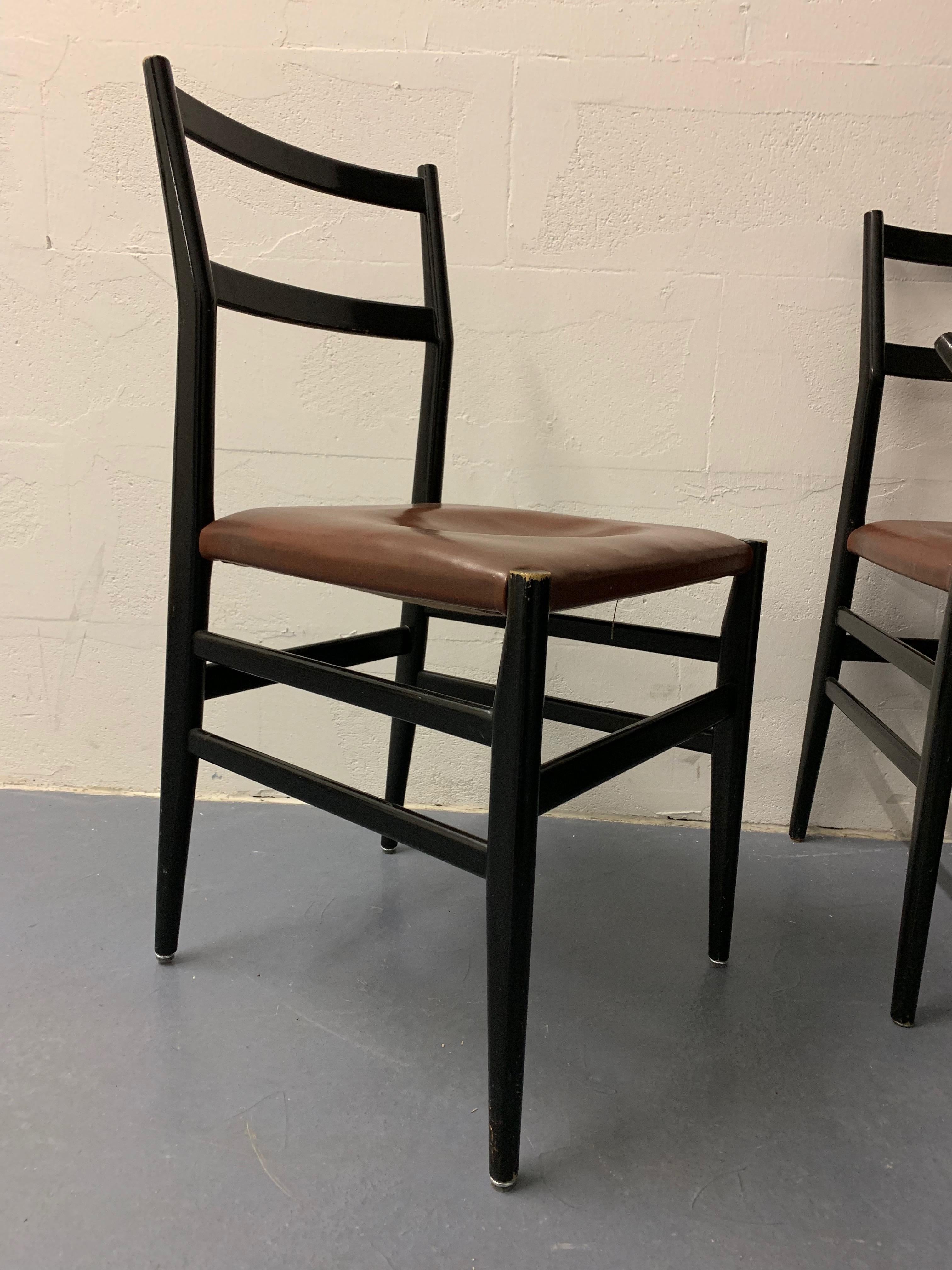 Leather Set of 4 Leggera Chairs by Gio Ponti
