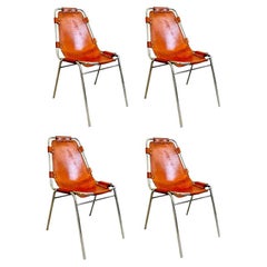 Vintage Set of 4 Les Arc Dining Chairs Selected by Charlotte Perriand, 1960s France