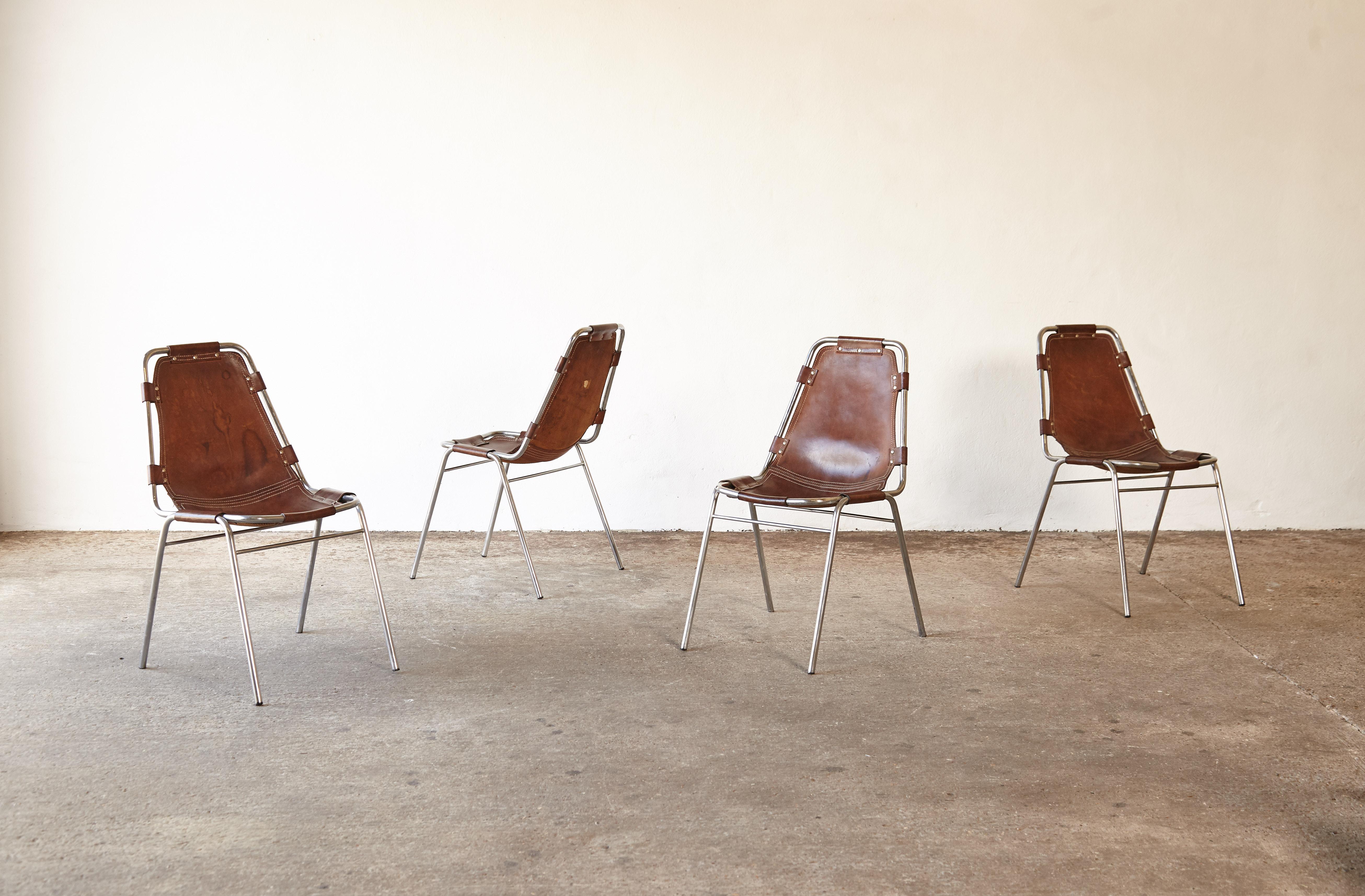 A super set of original Les Arcs chairs with a deep patina in tubular steel and cognac leather, France/Italy, 1970s.


Les Arcs was a project on which Charlotte Perriand collaborated with some other architects who developed the interiors as well.