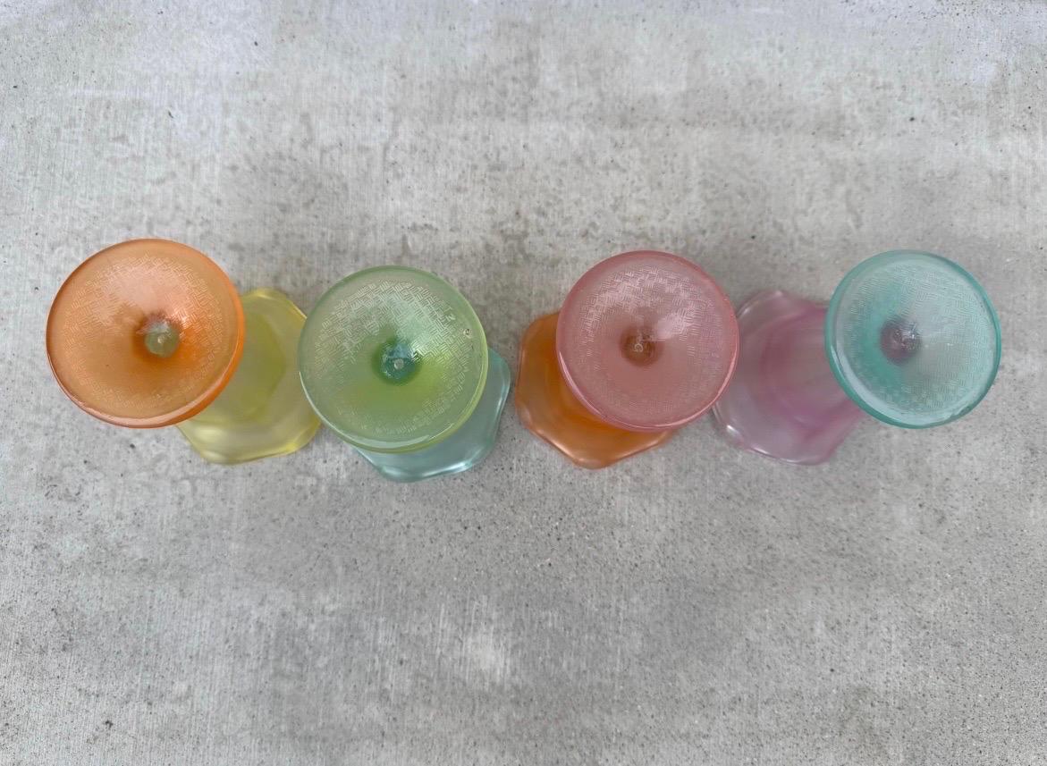 Mid-20th Century Set of 4 Libbey Ka-Ding Frosted Glass Dessert Cups, Mid-Century Pastel Colors For Sale