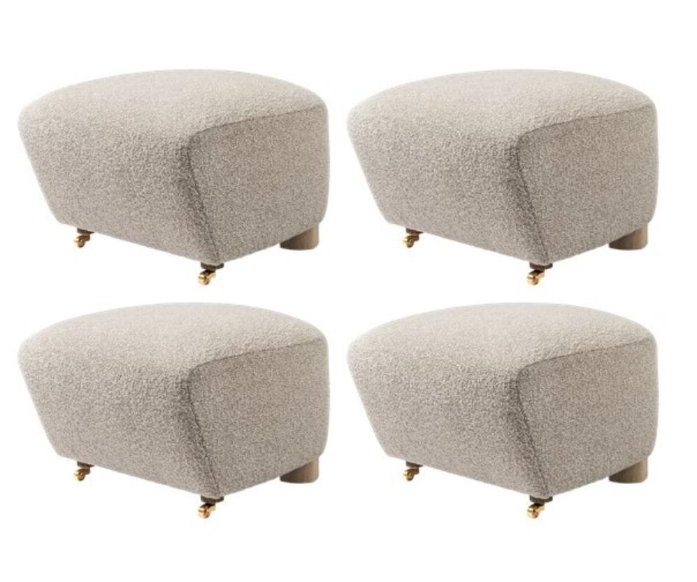 Set of 4 light beige natural oak Sahco zero the tired man footstool by Lassen
Dimensions: W 55 x D 53 x H 36 cm 
Materials: textile

Flemming Lassen designed the overstuffed easy chair, The Tired Man, for The Copenhagen Cabinetmakers’ Guild
