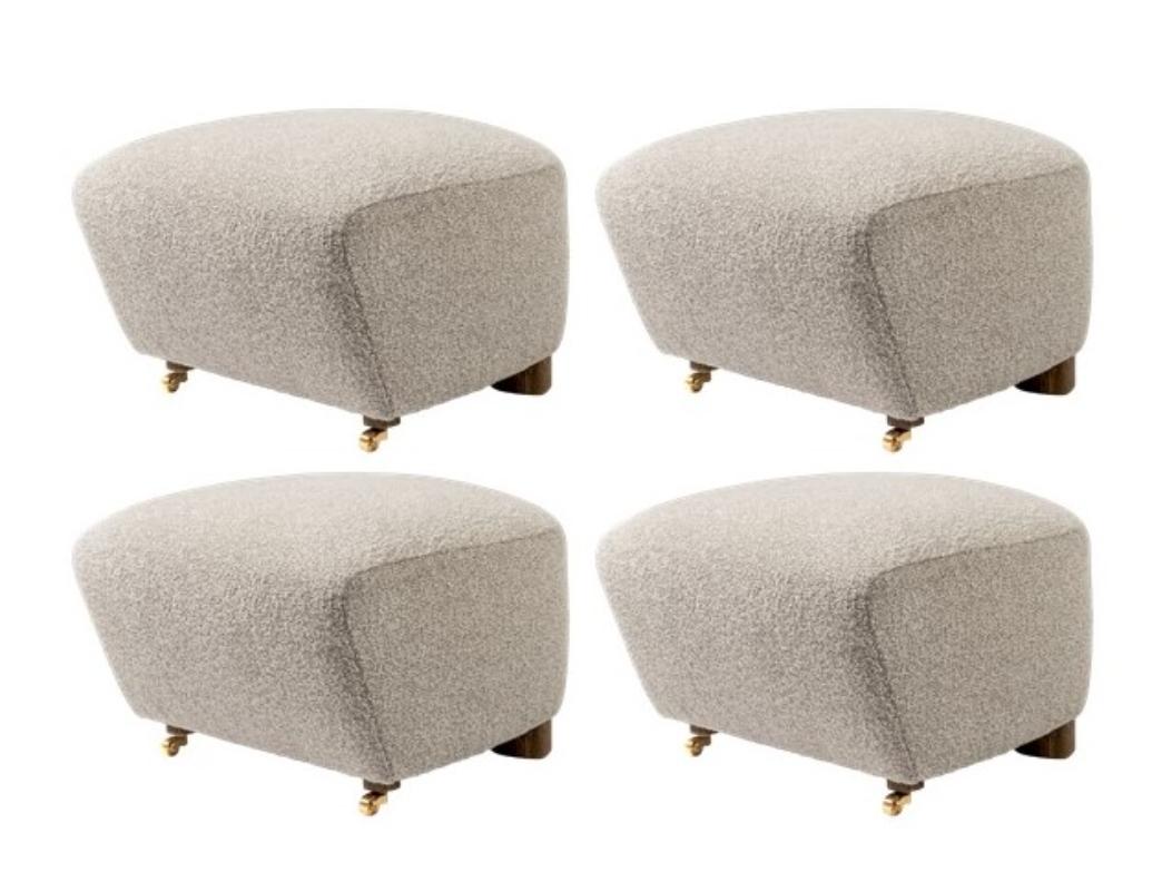 Set of 4 light beige smoked Oak Sahco Zero the Tired Man Footstool by Lassen
Dimensions: W 55 x D 53 x H 36 cm 
Materials: Textile

Flemming Lassen designed the overstuffed easy chair, The Tired Man, for The Copenhagen Cabinetmakers’ Guild