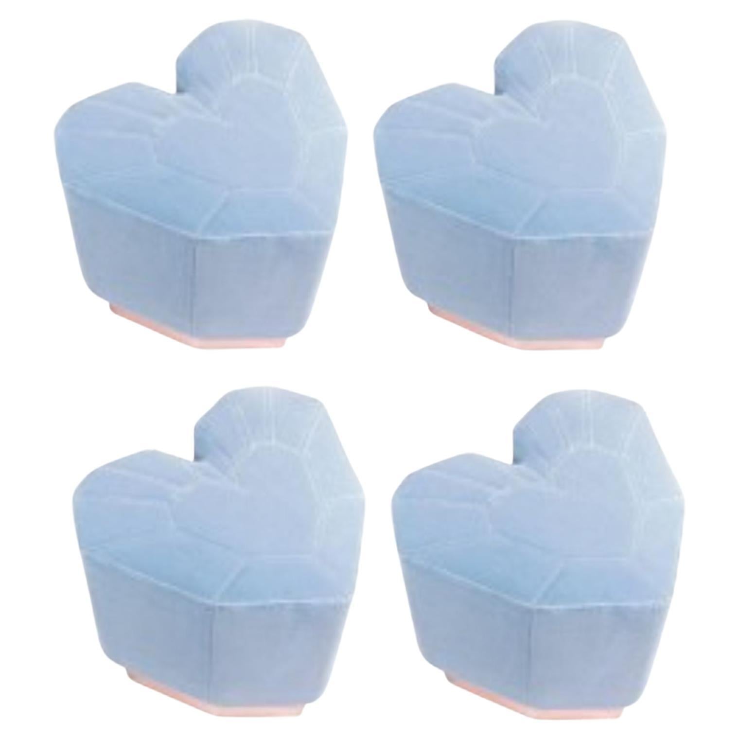Set of 4 Light Blue Queen Heart Stools by Royal Stranger For Sale